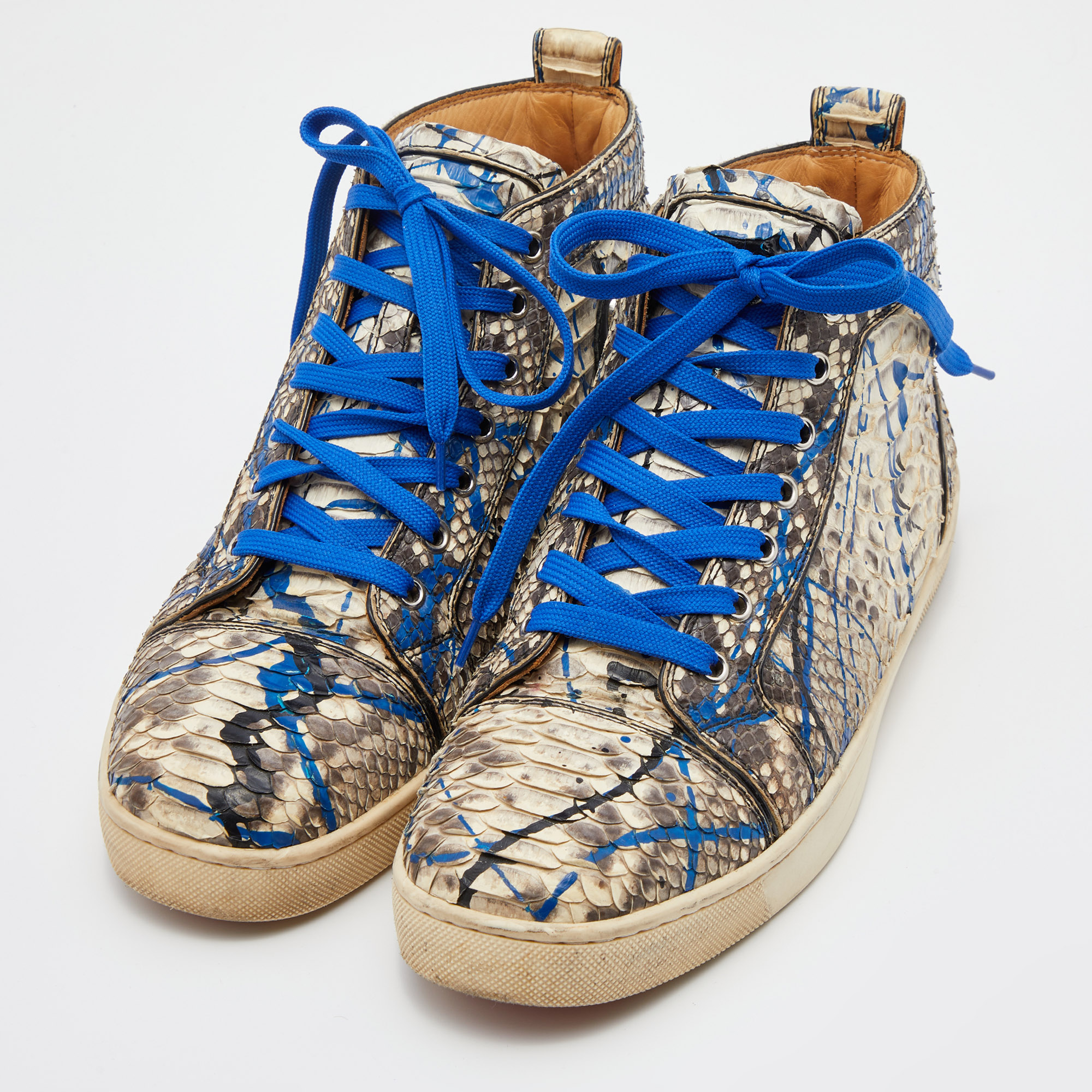 

Christian Louboutin Blue/Grey Python Leather Graffiti Louis Flat High Top Sneakers Size