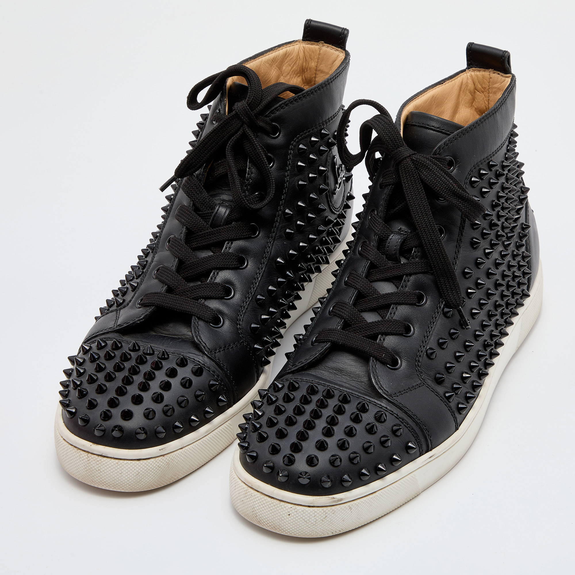 

Christian Louboutin Black Leather Louis Junior Spikes High Top Sneakers Size