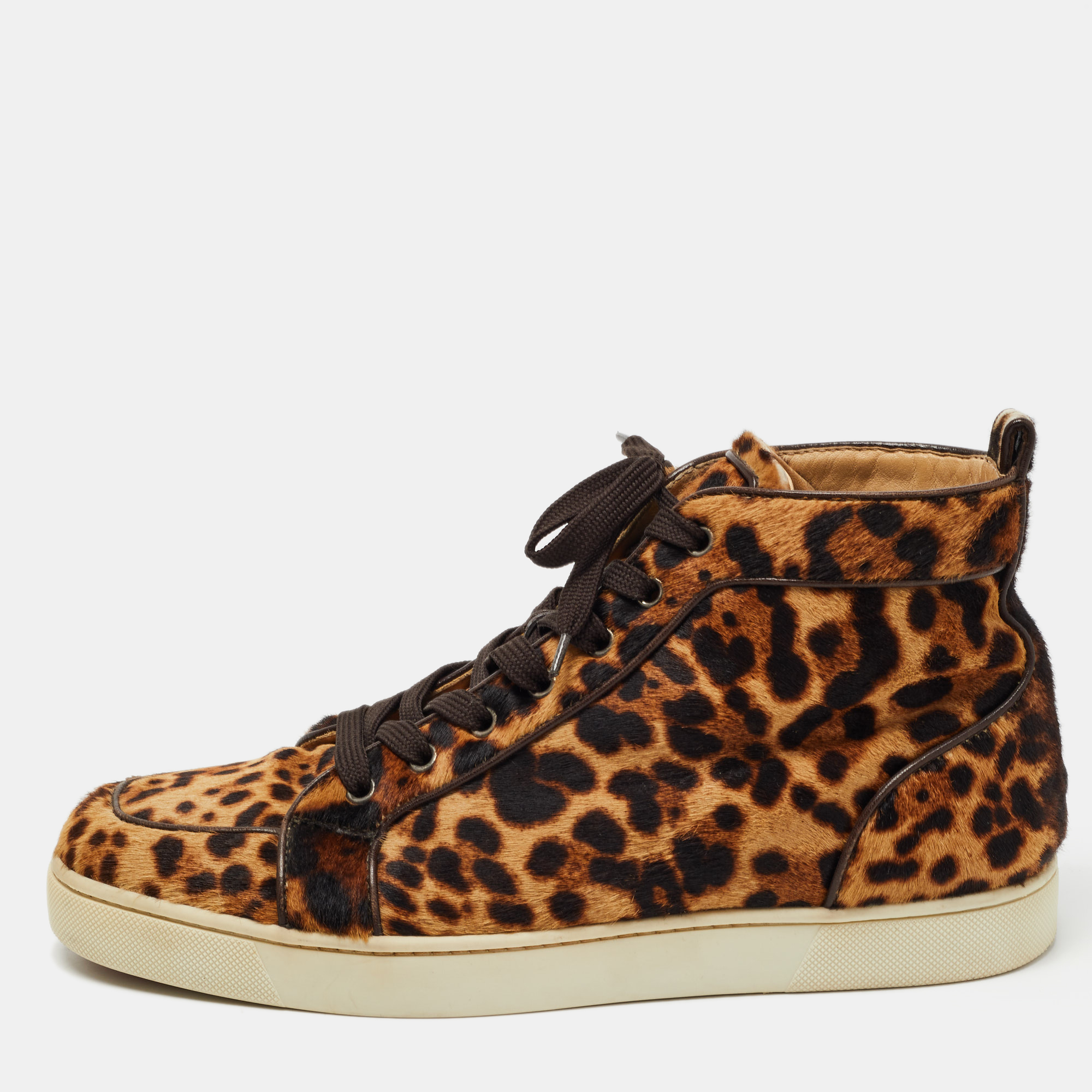 Pre-owned Christian Louboutin Two Tone Leopard Print Calf Hair Rantus Orlato High Top Sneakers Size 43