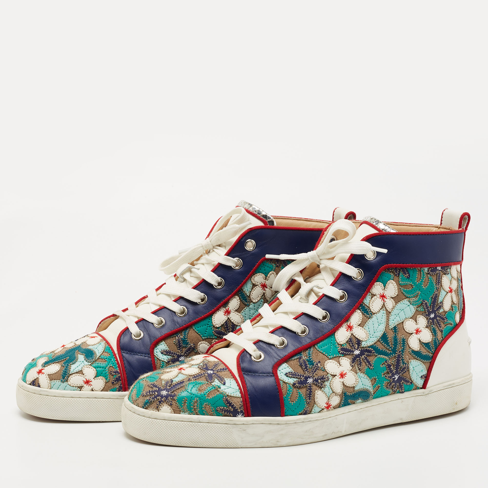 

Christian Louboutin Multicolor Leather Embroidered Louis Patch High Top Sneakers Size