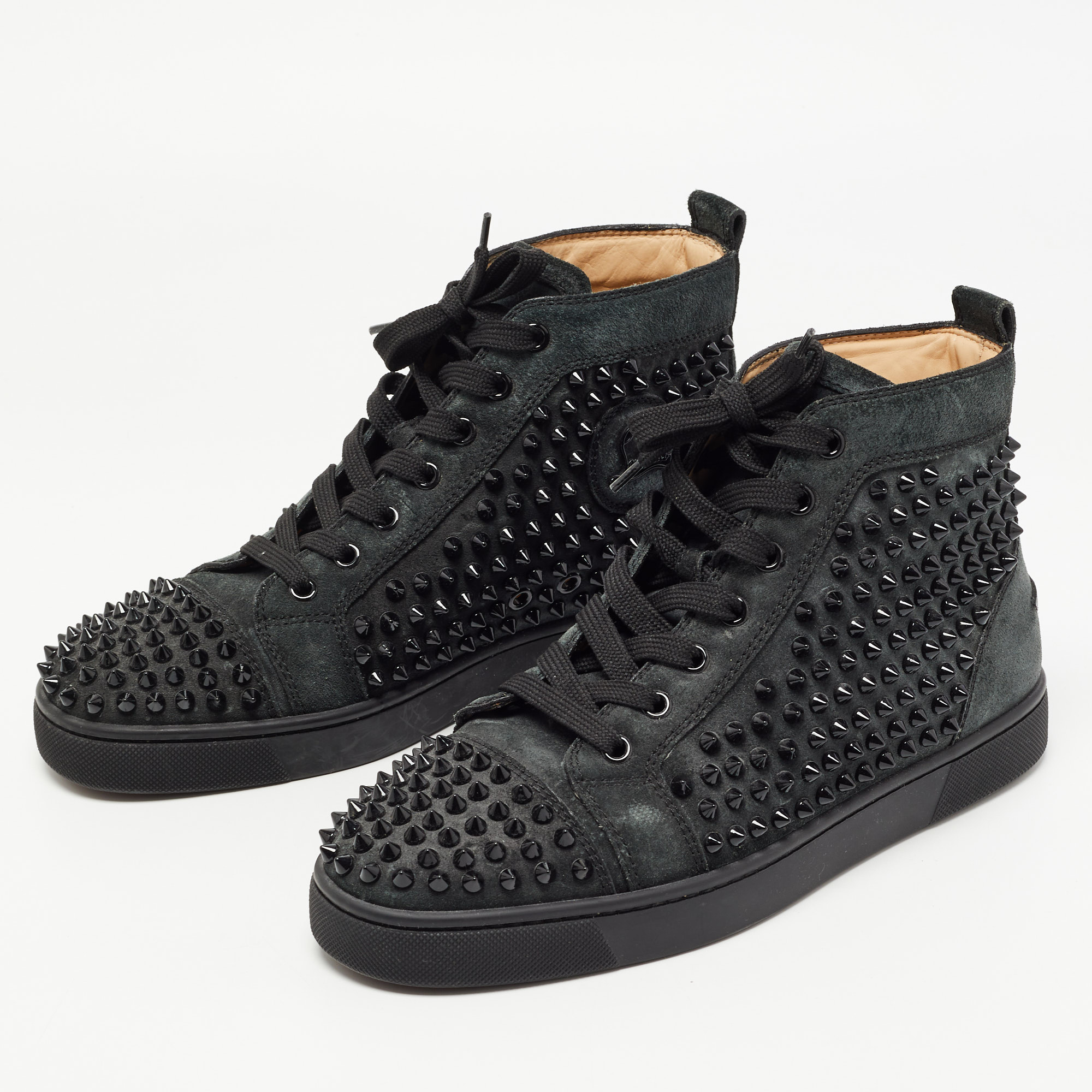 

Christian Louboutin Black Suede Spike Louis Orlato High Top Sneakers Size
