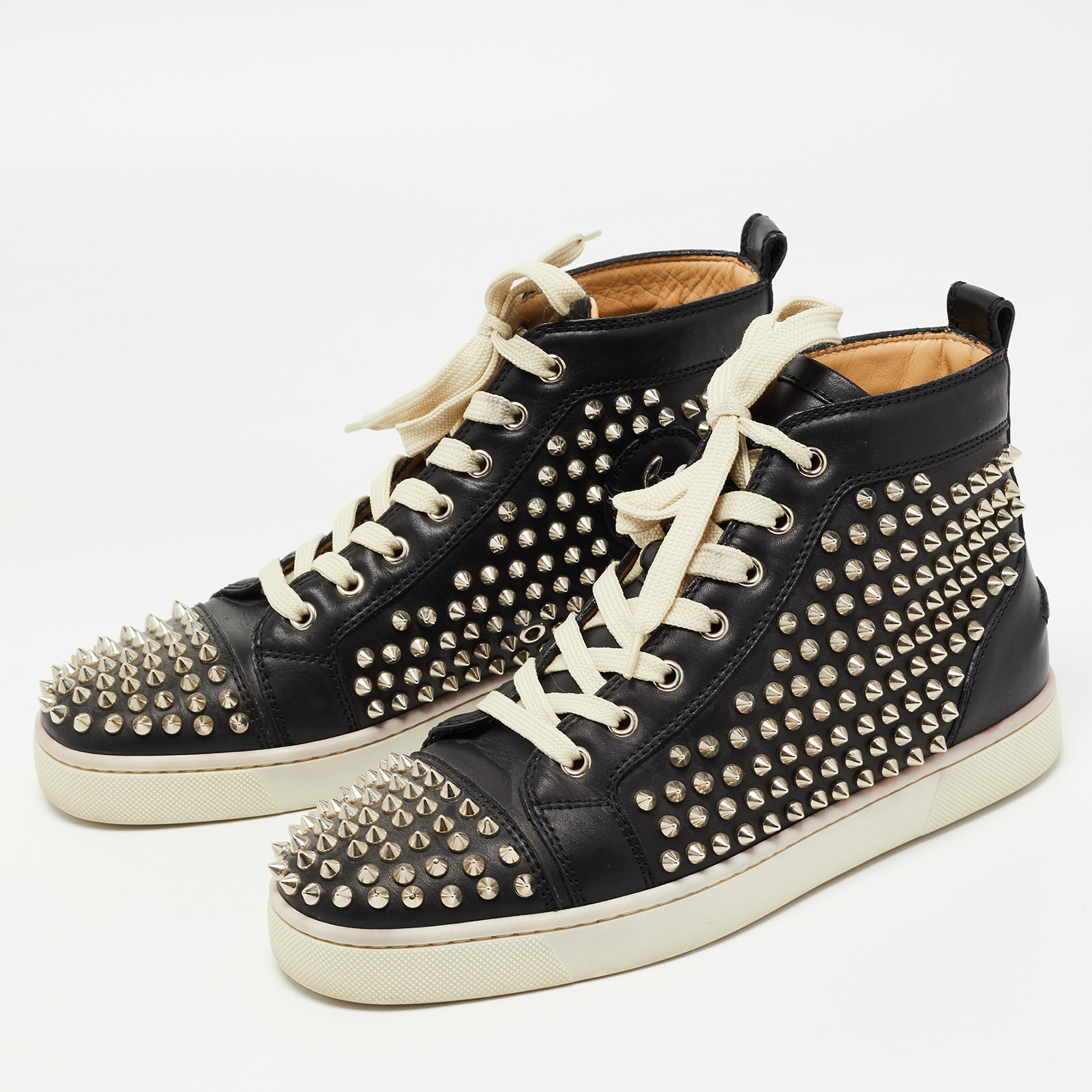 

Christian Louboutin Black Leather Spike Louis Orlato High Top Sneakers Size