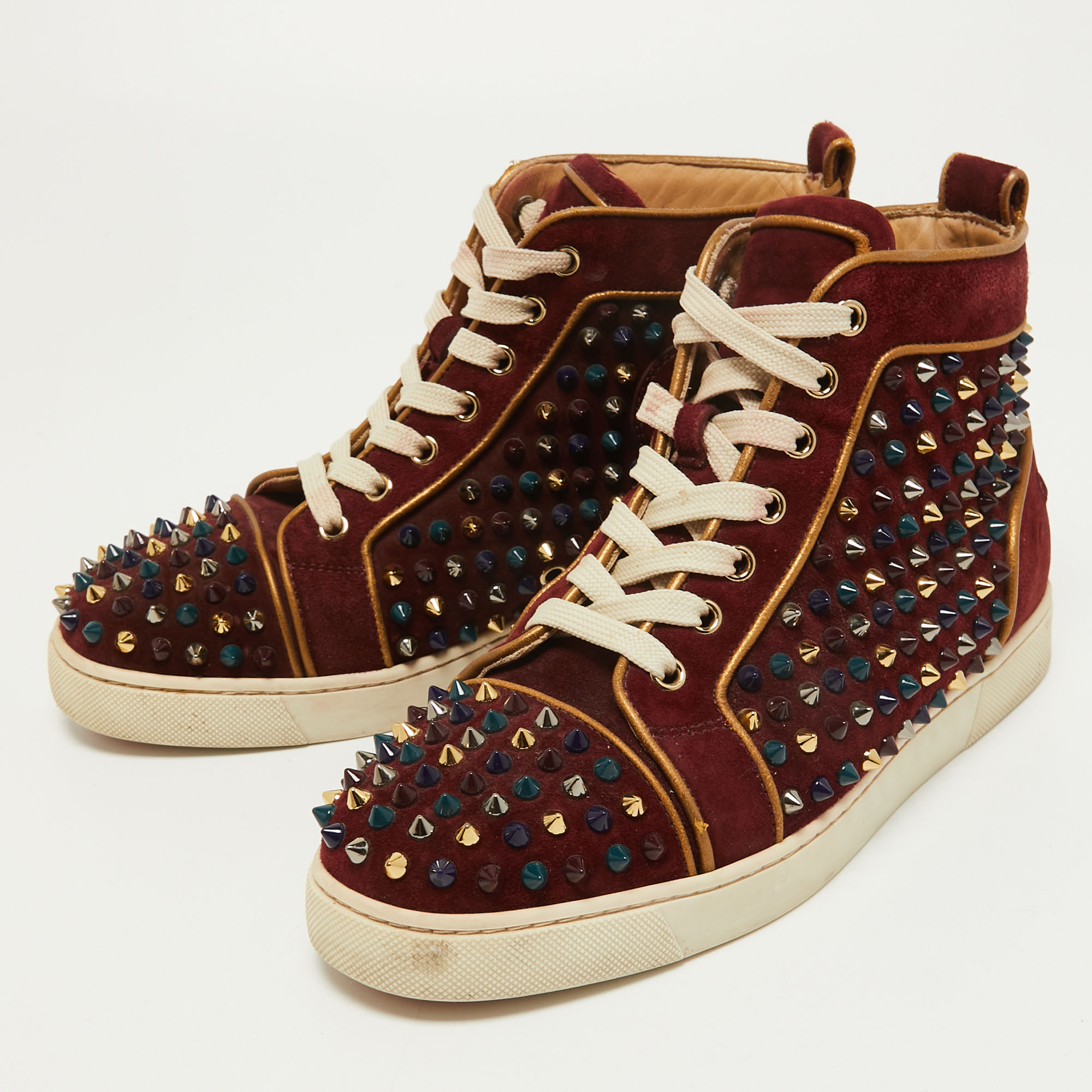 

Christian Louboutin Burgundy Suede Louis Spikes High Top Sneakers Size