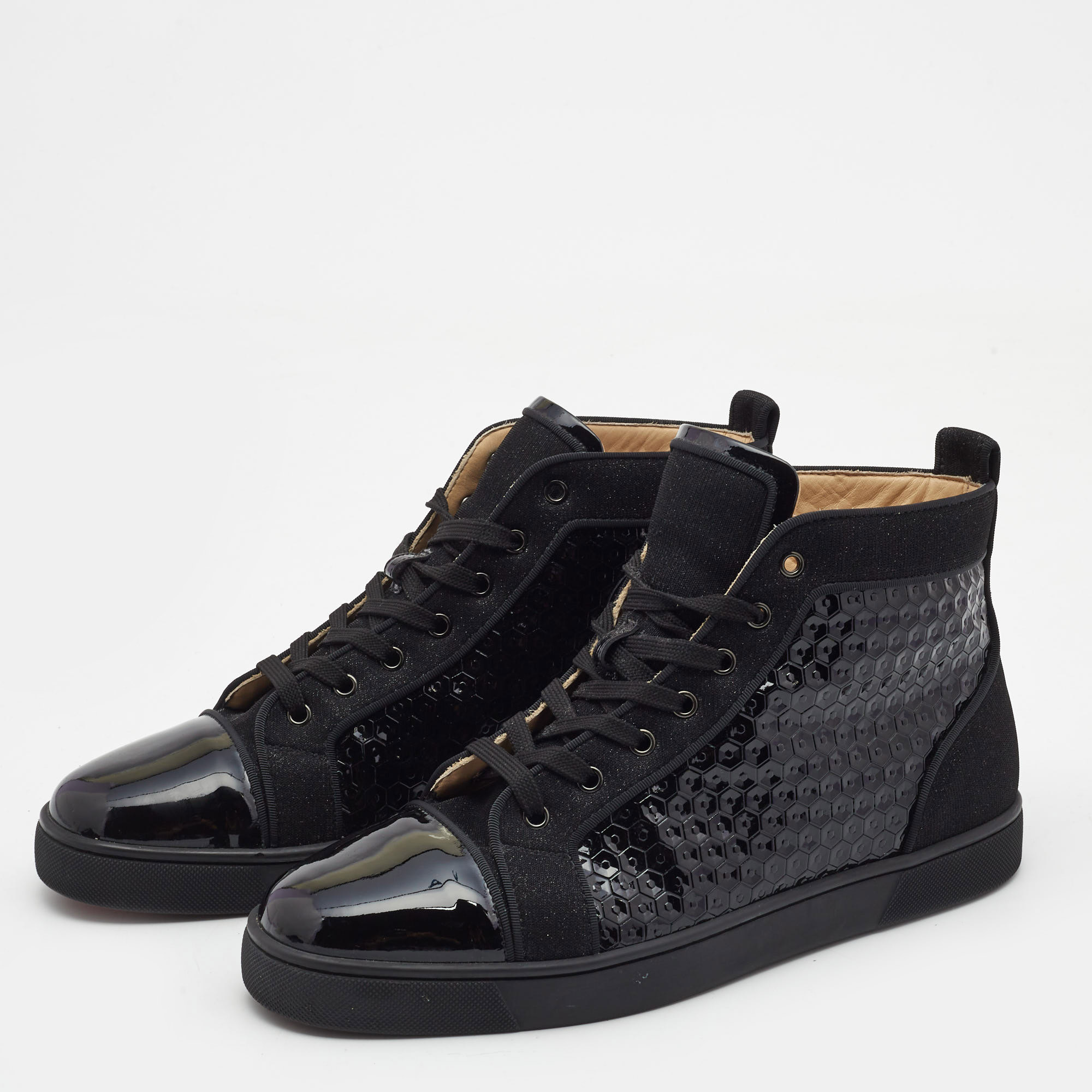 

Christian Louboutin Black Patent leather and Fabric High Top Sneakers Size