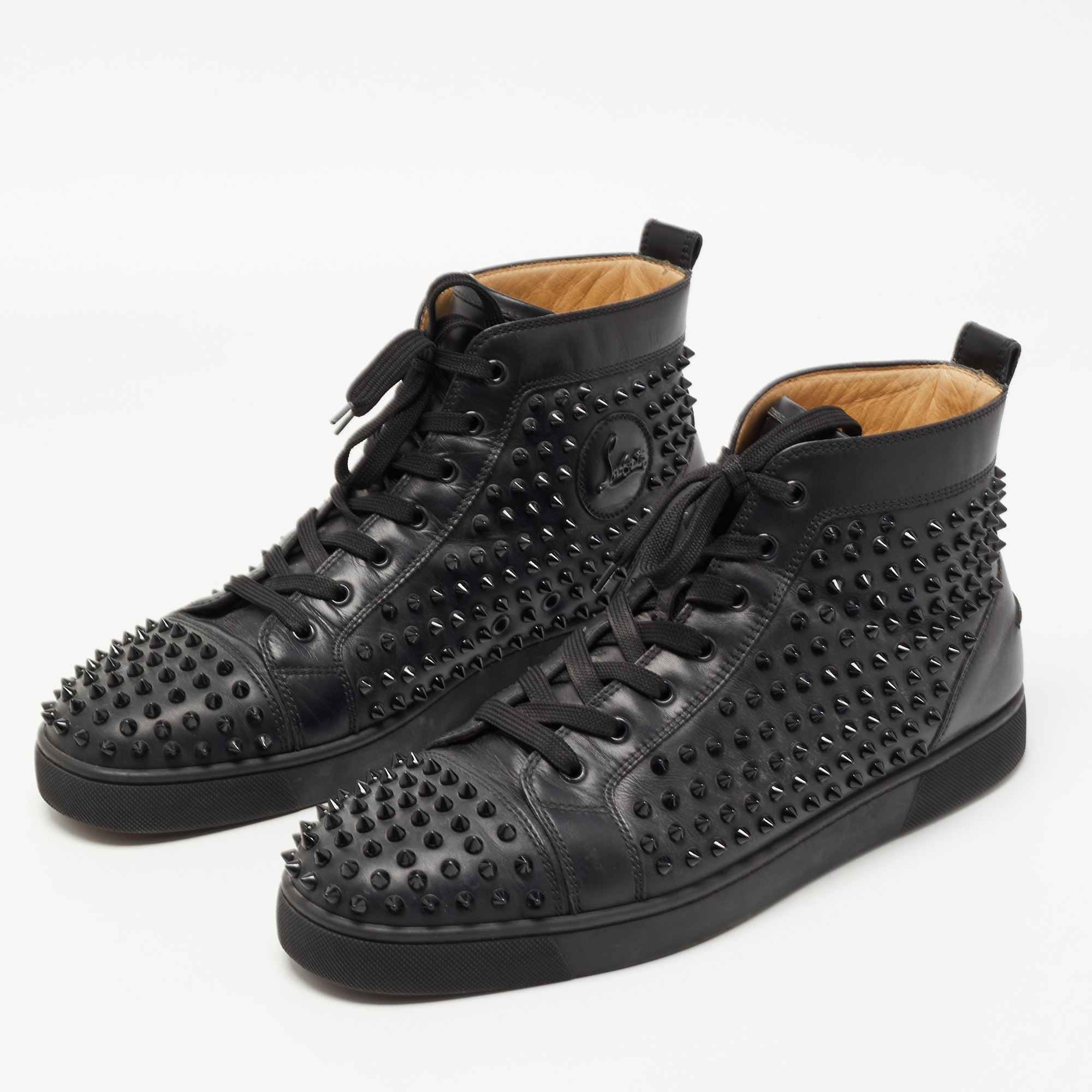 

Christian Louboutin Black Leather Louis Spike High Top Sneakers Size