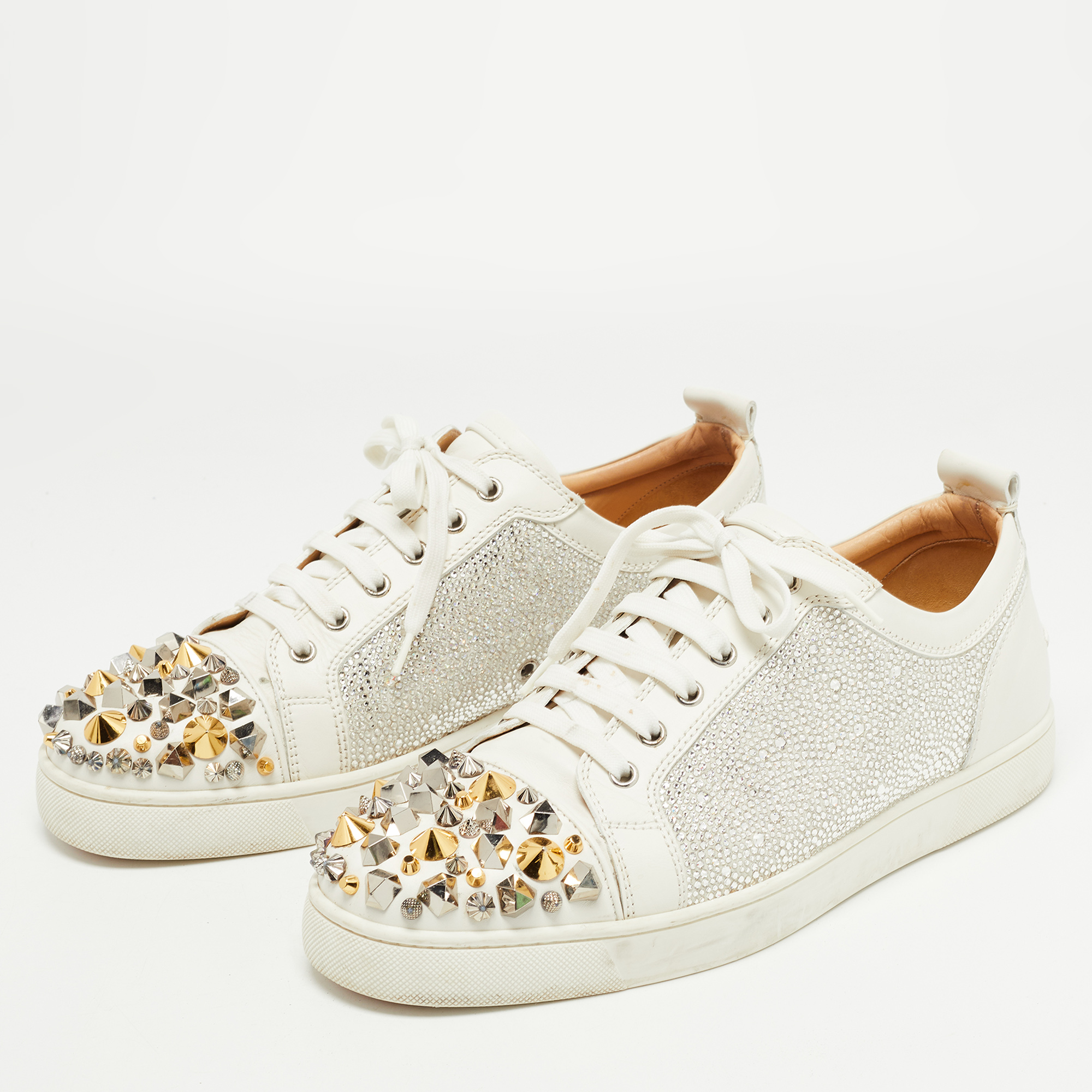 

Christian Louboutin White Leather Louis Junior Mix Spikes And Crystal Embellished Sneaker Size