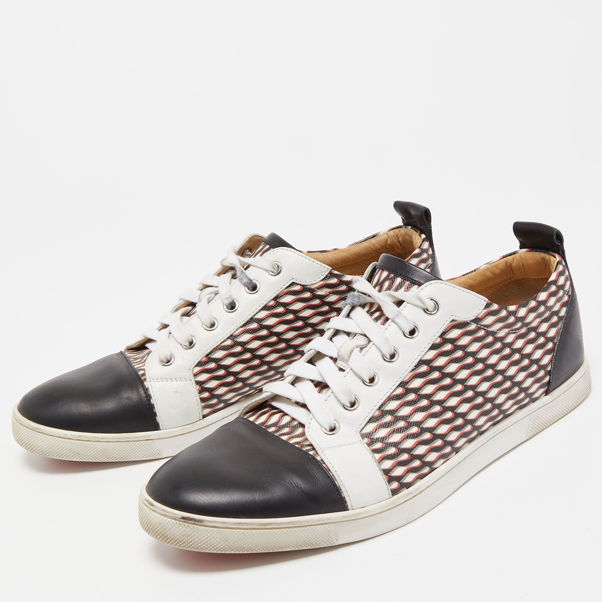 

Christian Louboutin Tricolor Leather and Printed Coated Canvas Low Top Sneakers Size, Black