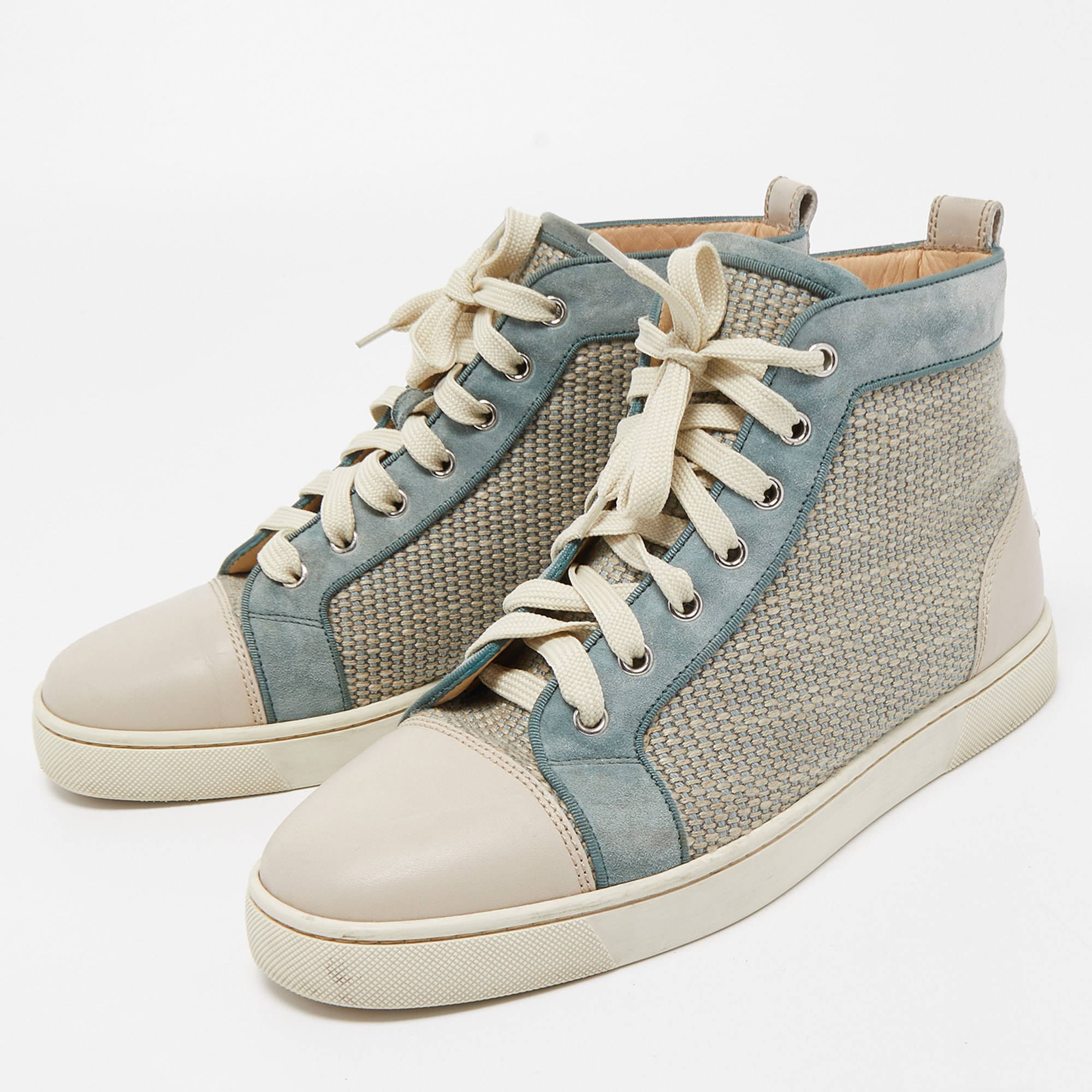 

Christian Louboutin Cream/Green Suede and Leather High Top Sneakers Size