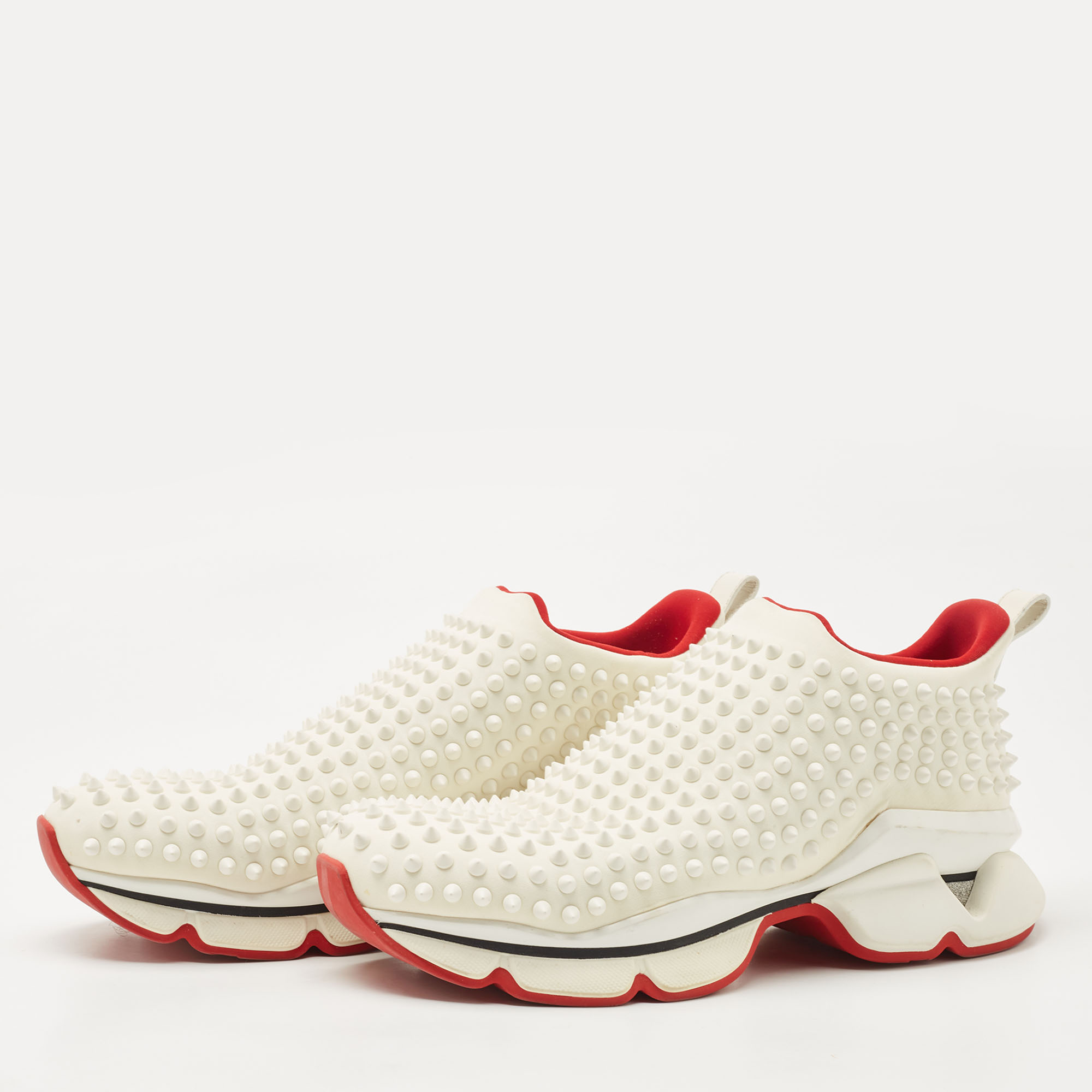 

Christian Louboutin White Neoprene Spike Sock Slip On Sneakers Size