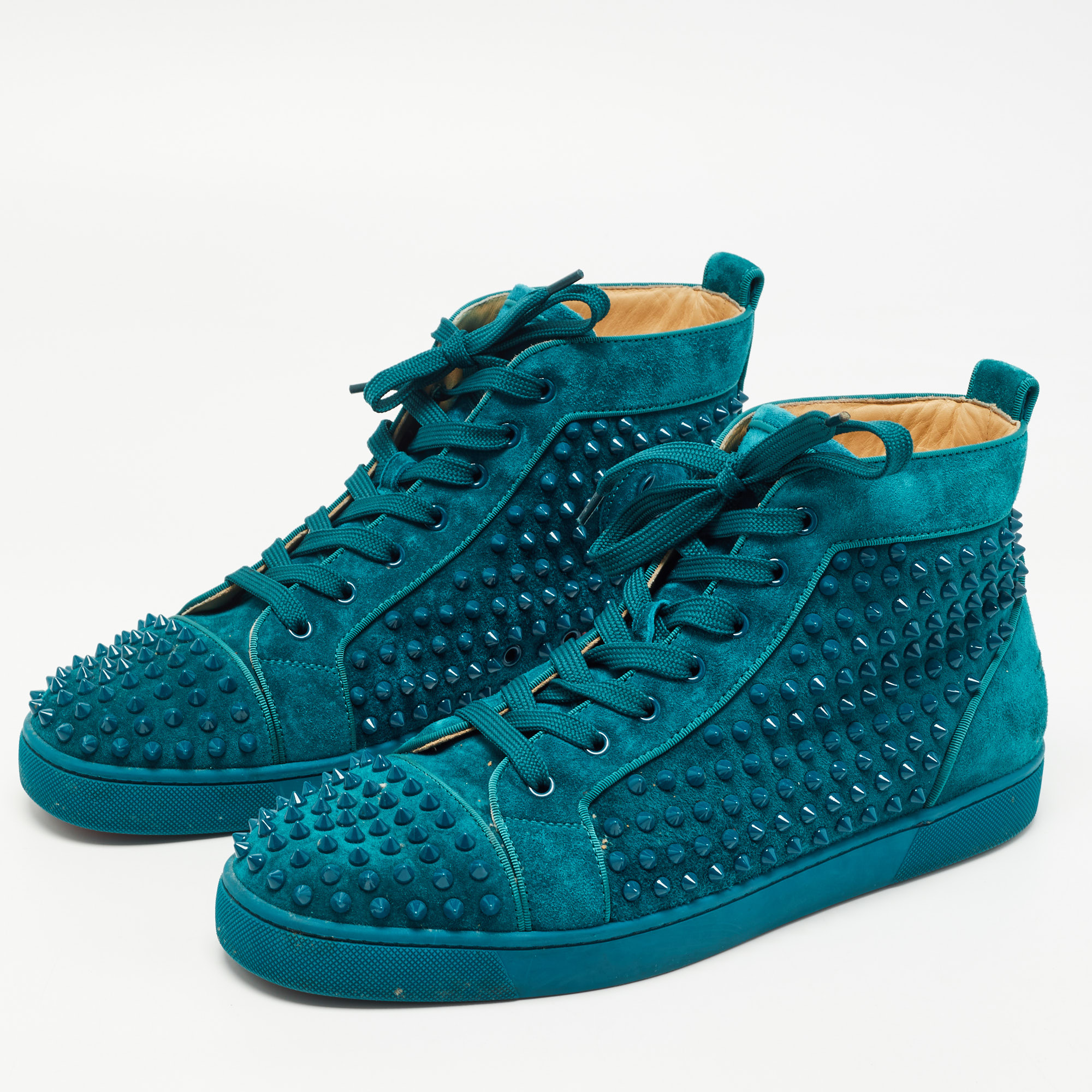 

Christian Louboutin Green Suede Louis Junior Spikes High Top Sneakers Size