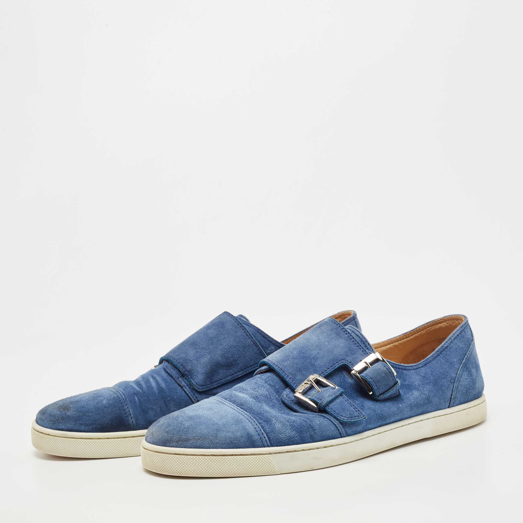 

Christian Louboutin Blue Suede Buckle Sneakers Size