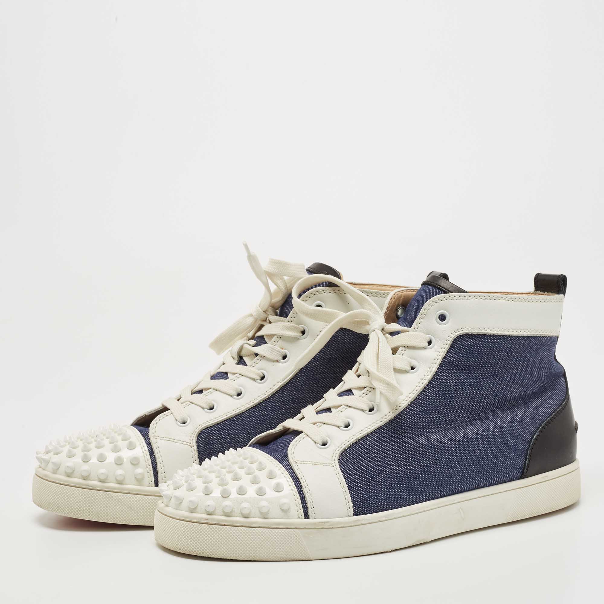 

Christian Louboutin Blue/White Leather and Canvas Louis Spikes Orlato Sneakers Size