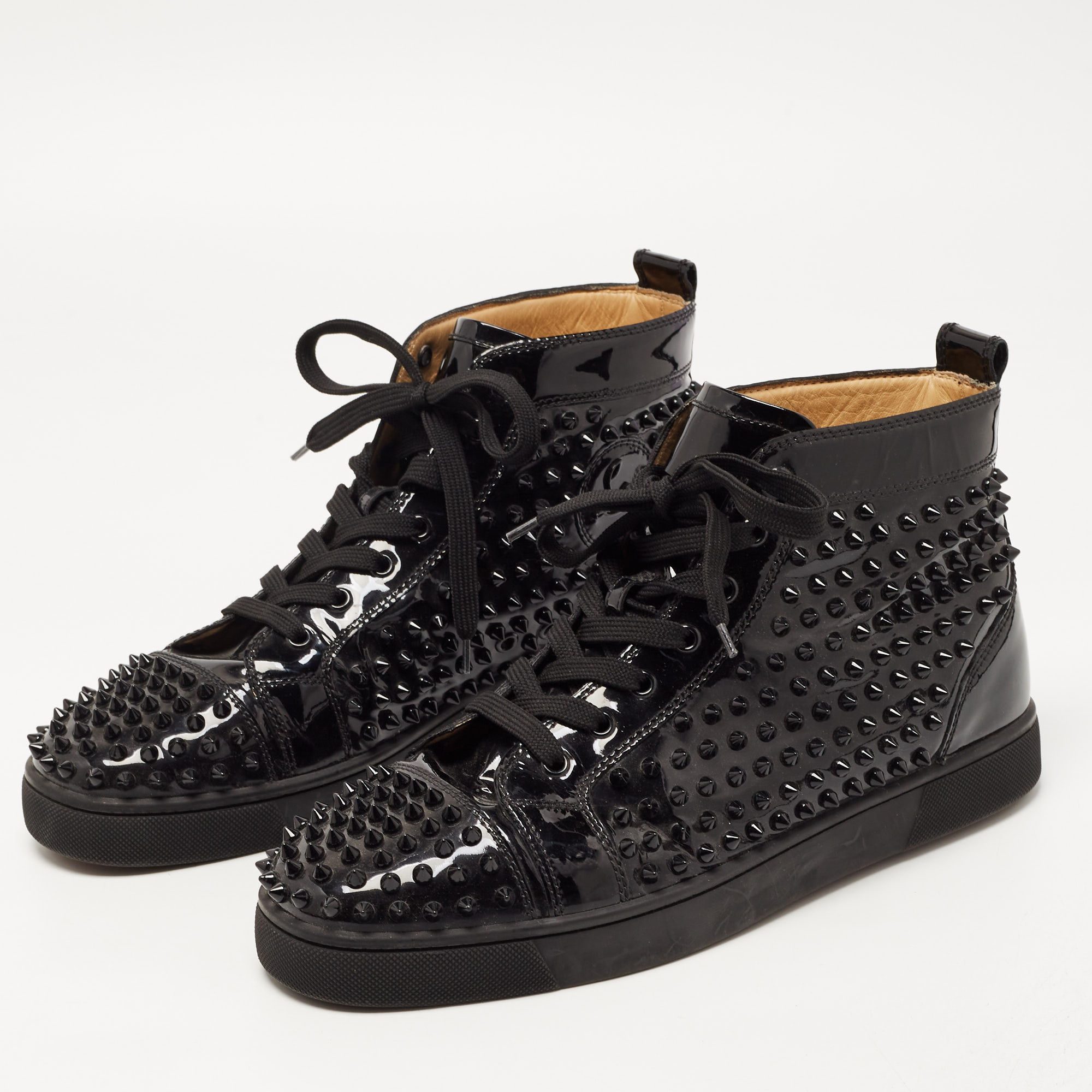 

Christian Louboutin Black Patent Leather Louis Spikes High Top Sneakers Size