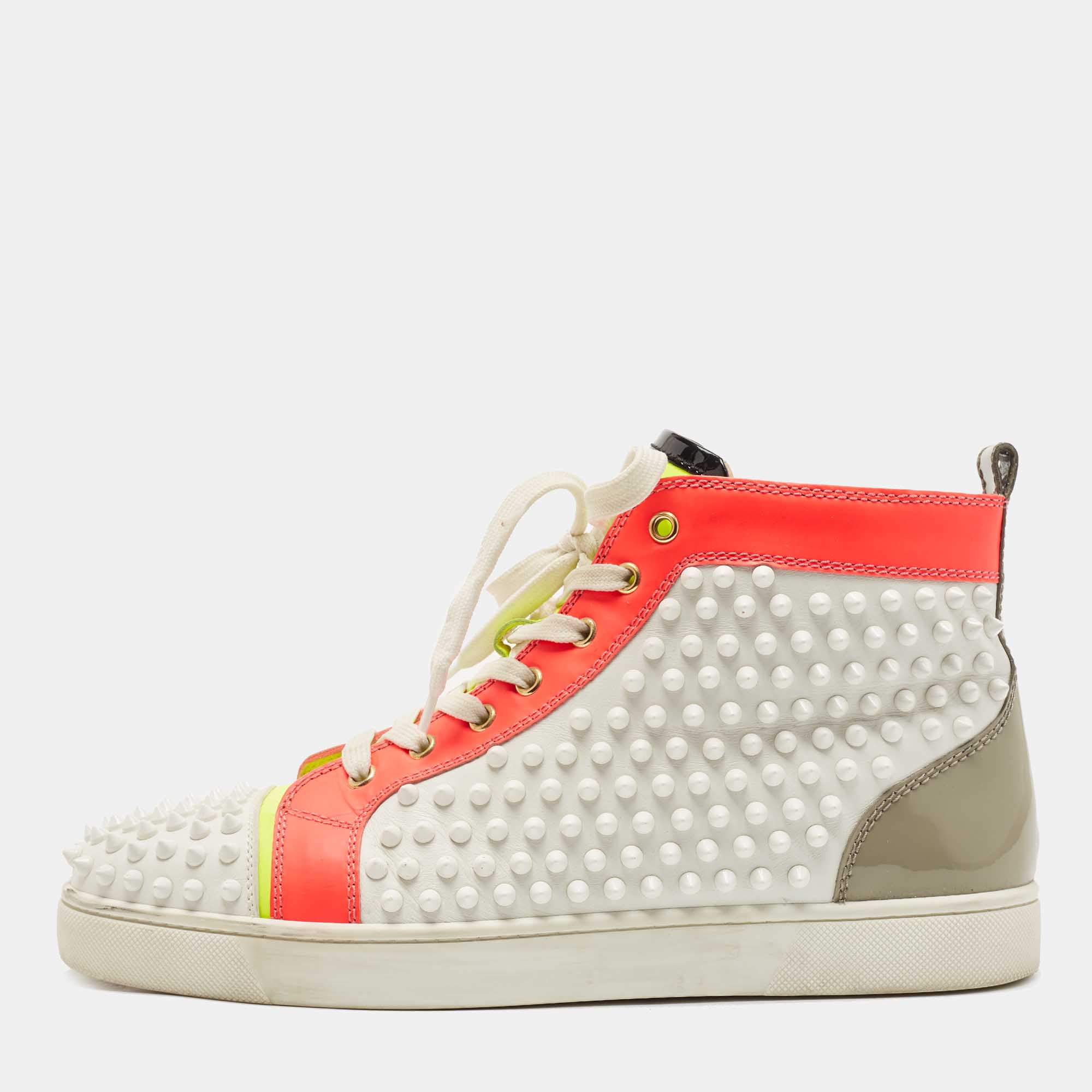 Christian Louboutin Silver Leather Louis Spikes High-Top Sneakers Size 44 Christian  Louboutin
