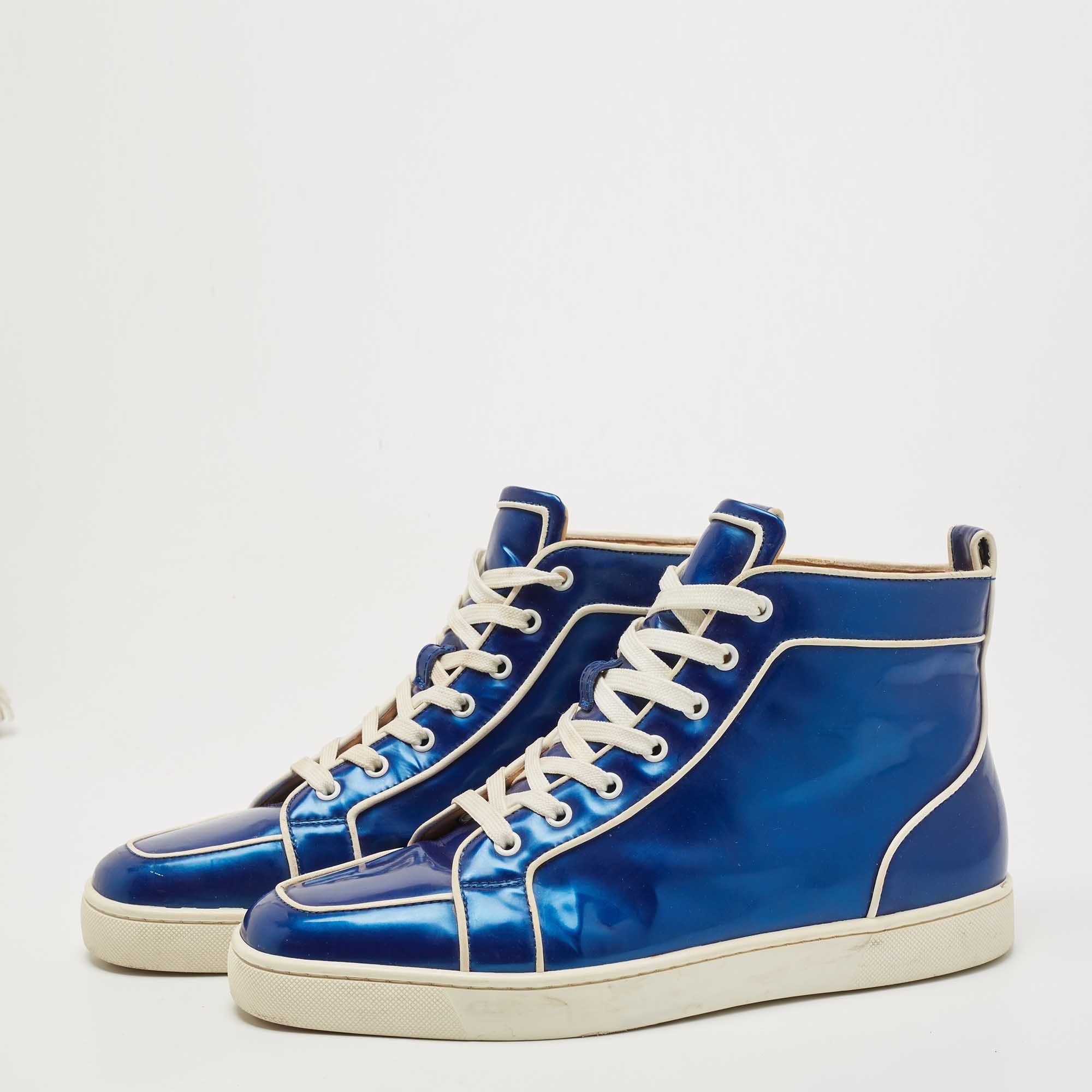 

Christian Louboutin Blue Patent Leather Rantus Orlato High Top Sneakers Size