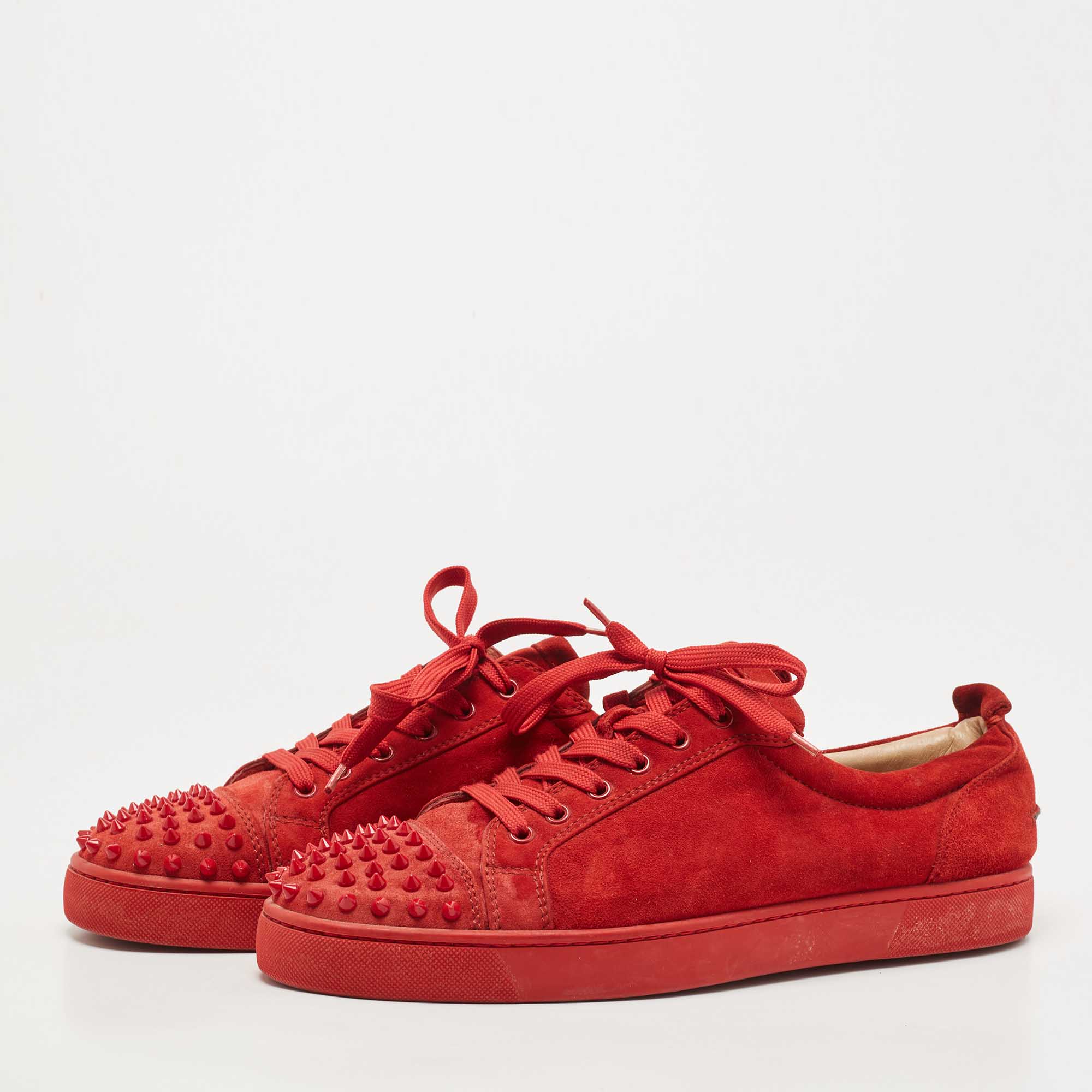 

Christian Louboutin Red Suede Louis Spike Low Top Sneakers Size