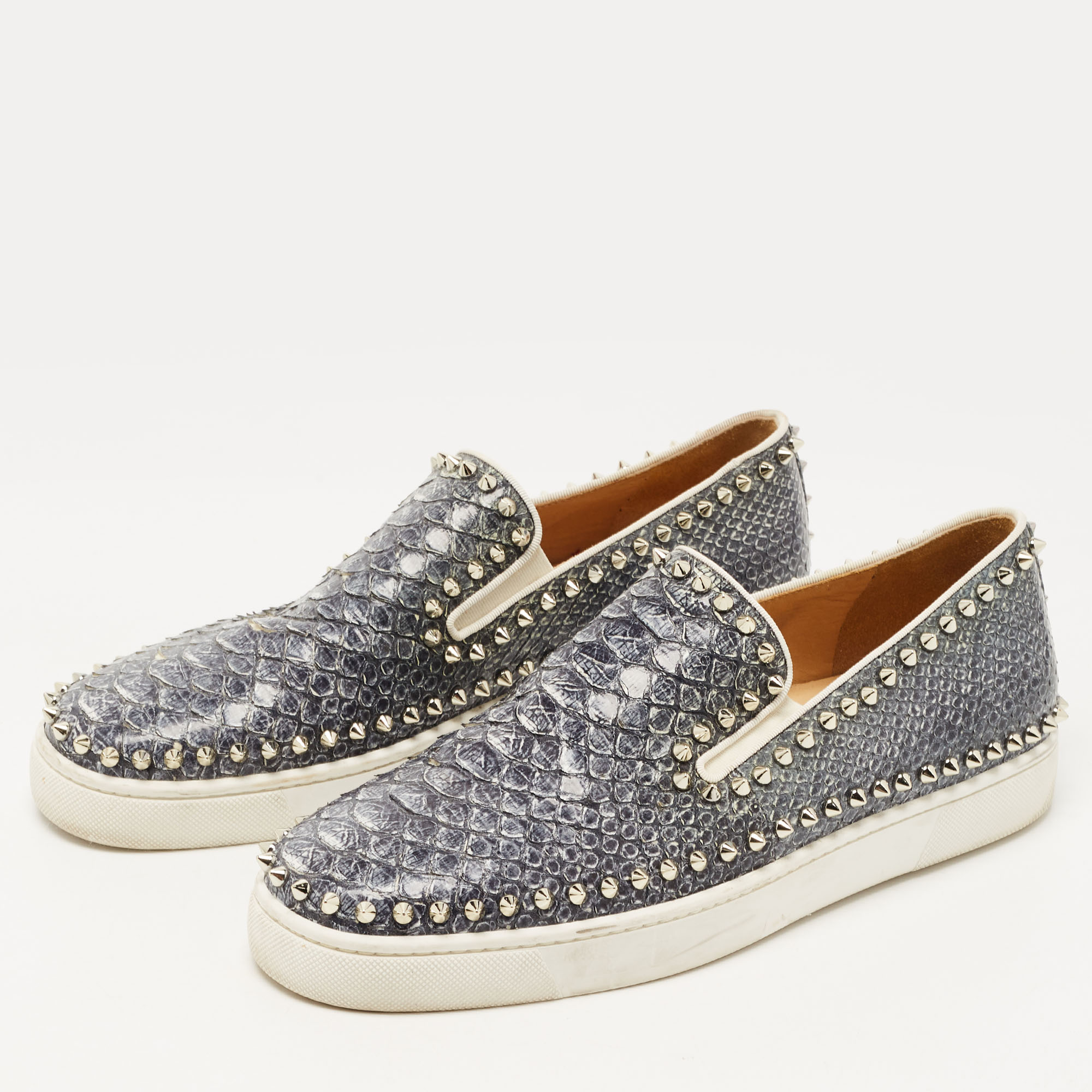 

Christian Louboutin Grey/White Python Spike Pik Boat Sneakers Size