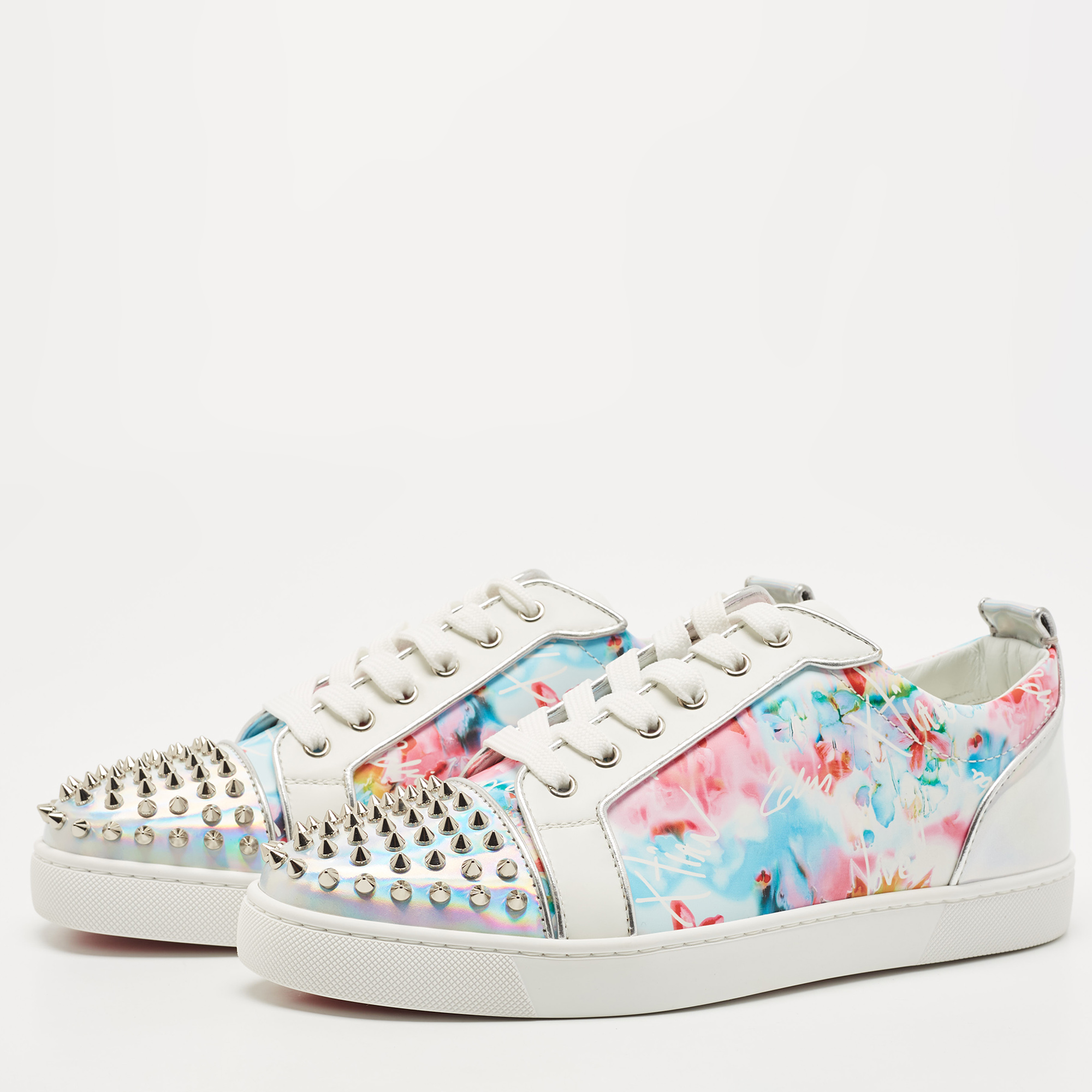 

Christian Louboutin Multicolor Floral Print Leather and Laminated Leather Louis Spike Junior Low Top Sneakers Size