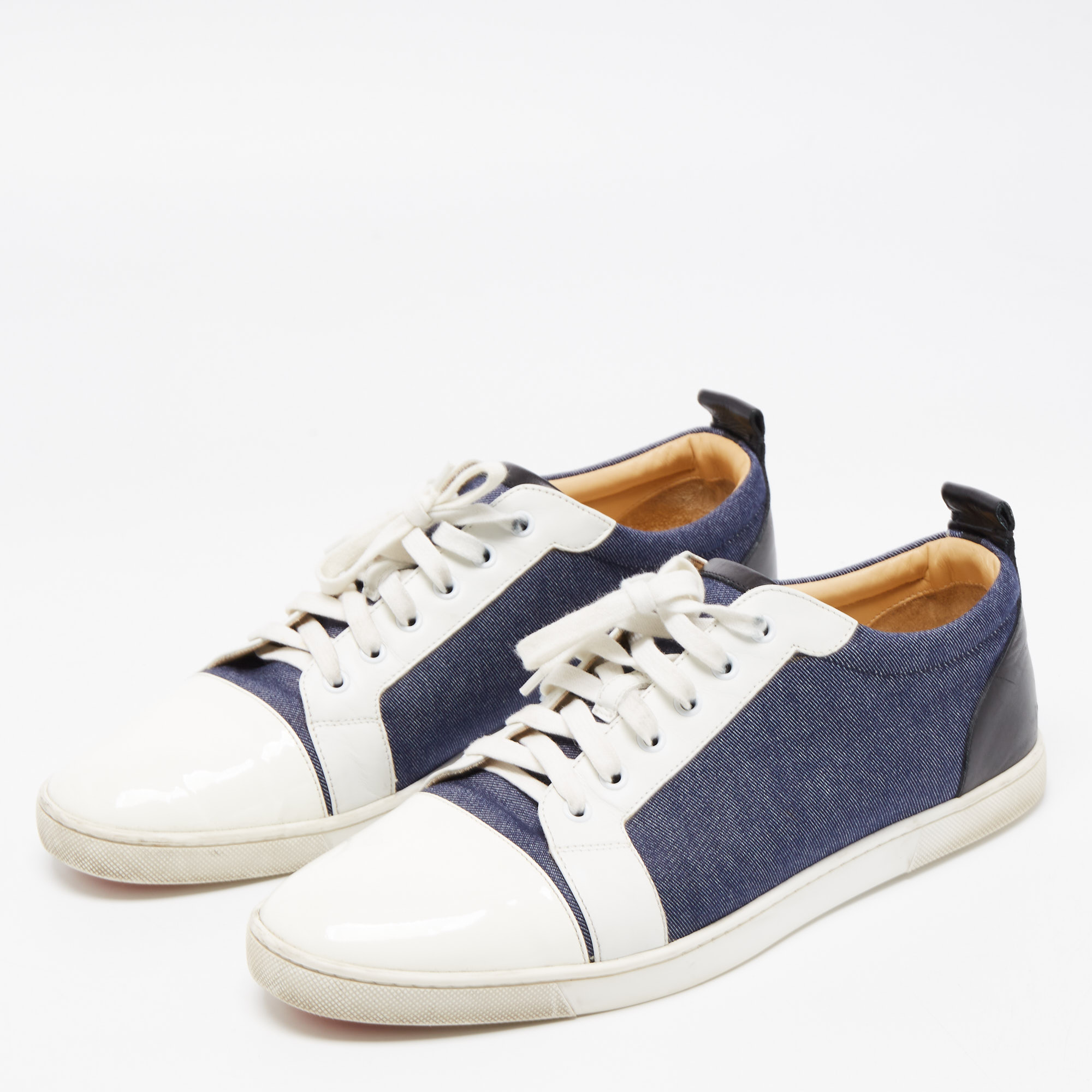 

Christian Louboutin Tricolor Leather And Denim Cap Toe Low Top Sneakers Size, Blue