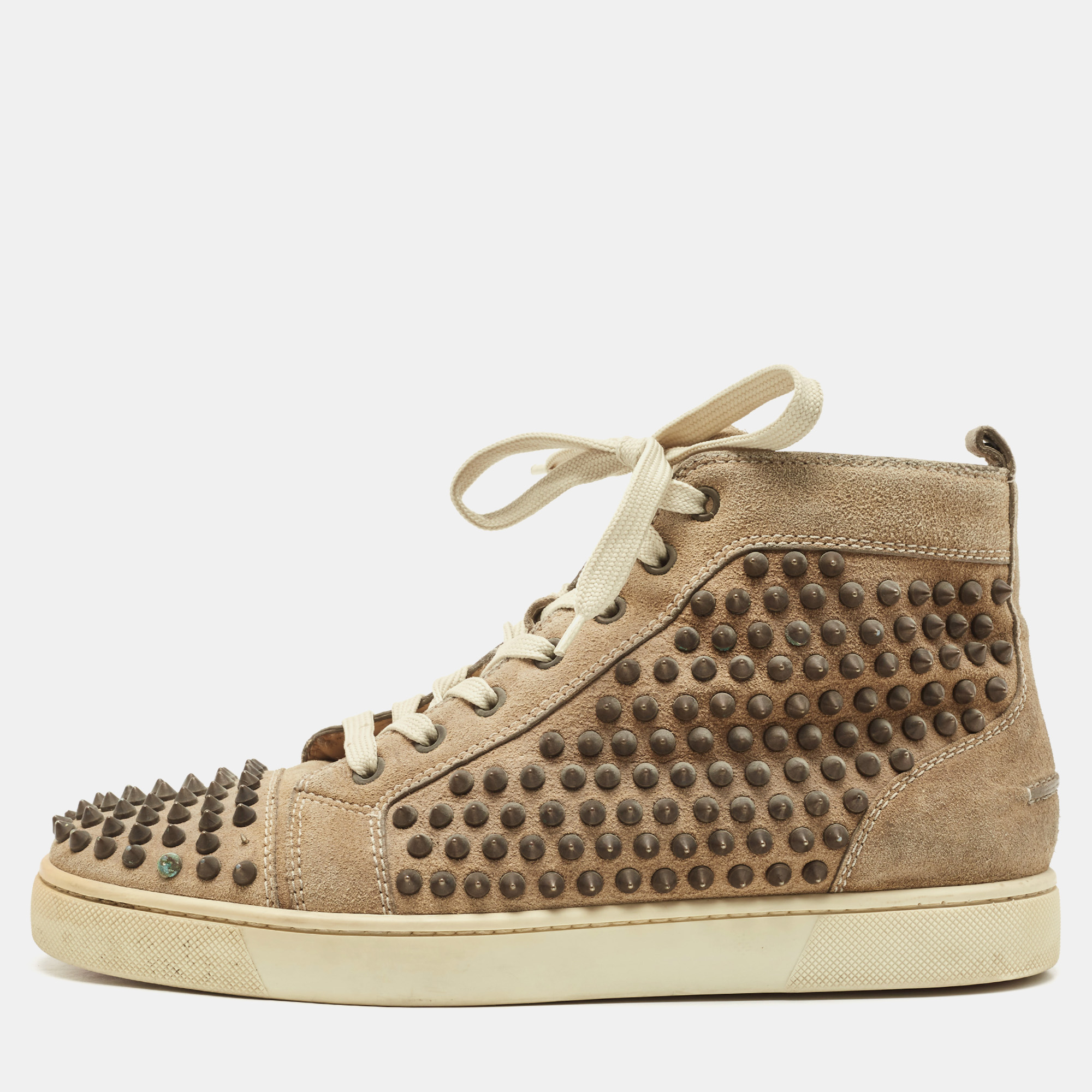 Christian Louboutin Brown Leather Mens Louis Allover Spikes High Top  Sneaker42,5