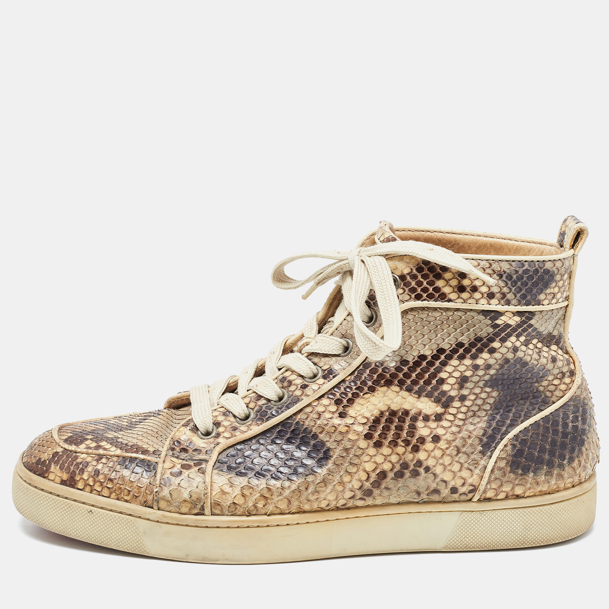 Pre-owned Christian Louboutin Brown/beige Python Rantus Orlato High Top Sneakers Size 41