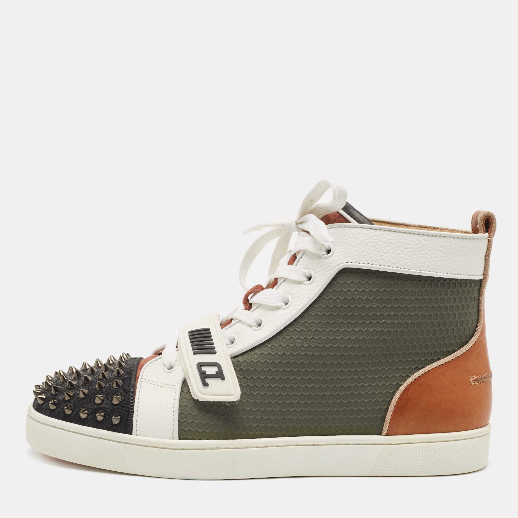 Christian Louboutin Green Suede Leather Louis Spikes High Top