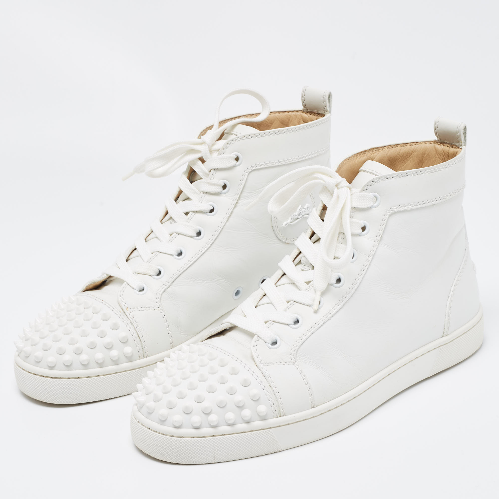 

Christian Louboutin White Leather Louis Spiked Cap Toe High Top Sneakers Size