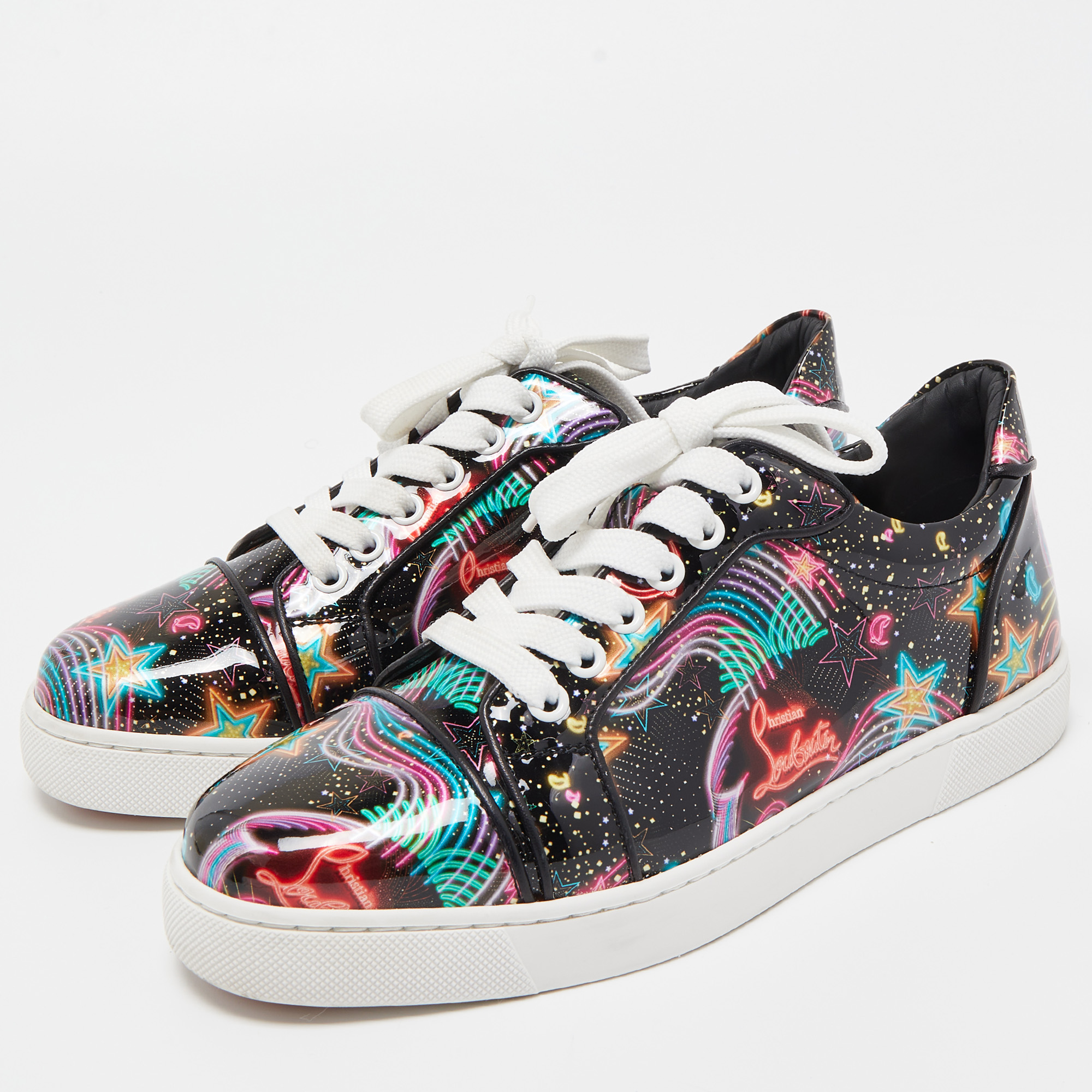 

Christian Louboutin Multicolor Patent Leather Graphic Print Low Top Sneakers Size