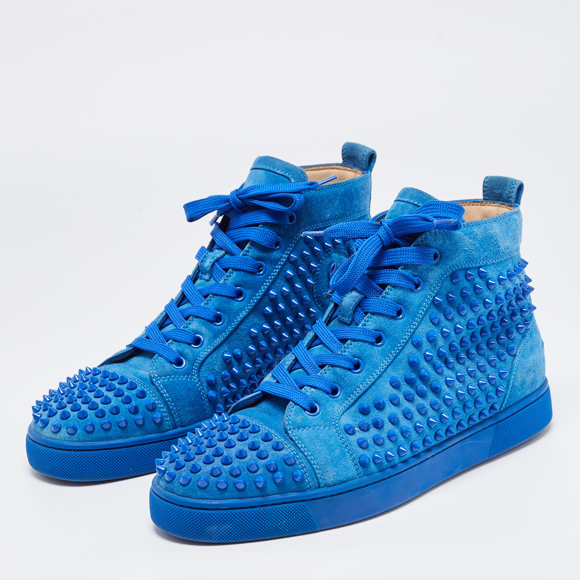 

Christian Louboutin Blue Suede Louis Junior Spike High Top Sneakers Size