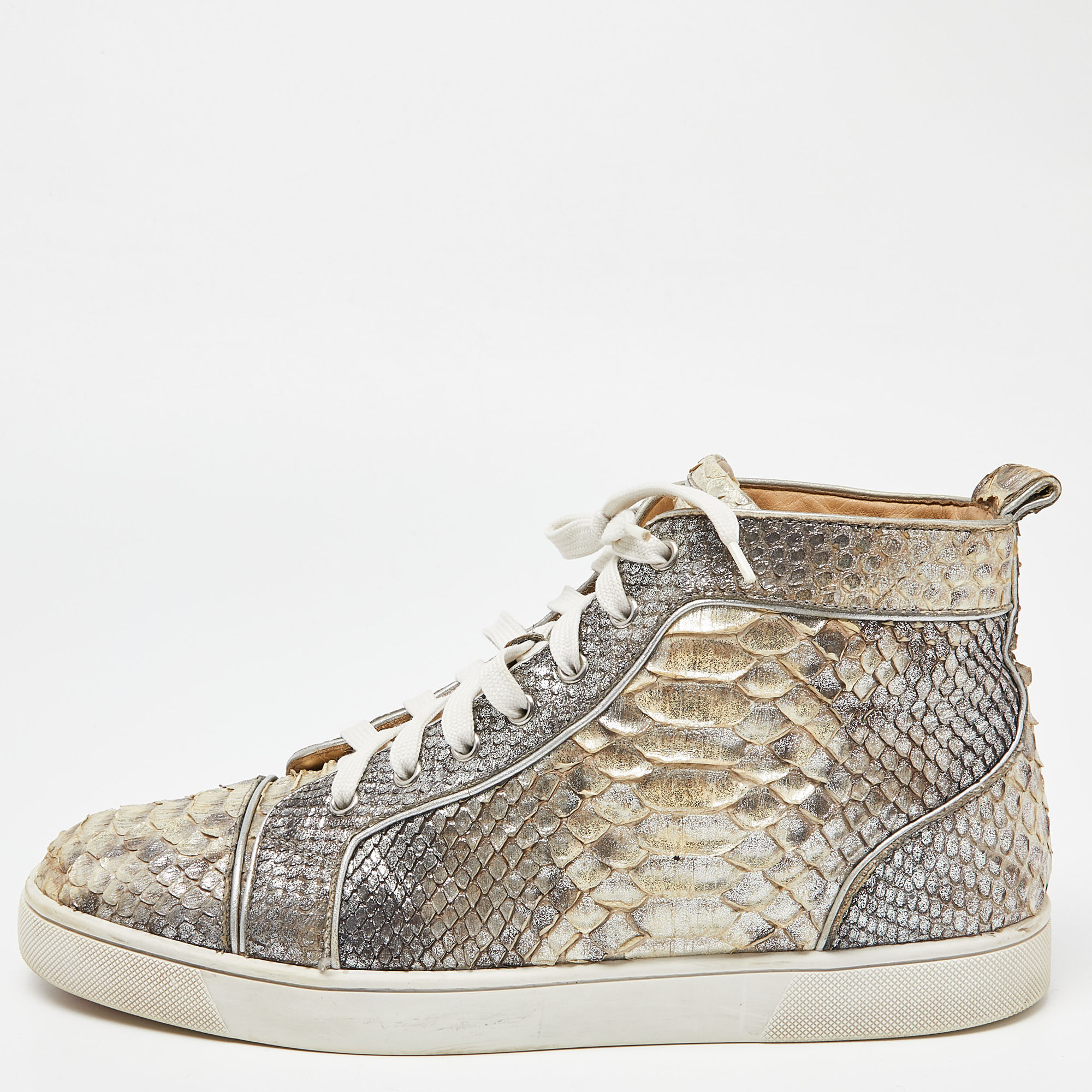 Pre-owned Christian Louboutin Metallic Gold Python High Top Sneakers Size 44.5