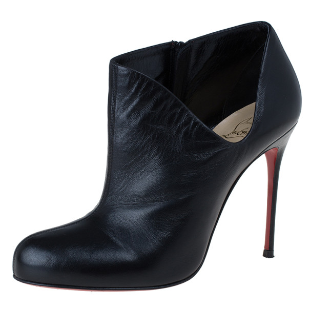 Christian Louboutin Black Leather Lisse Ankle Booties Size 38