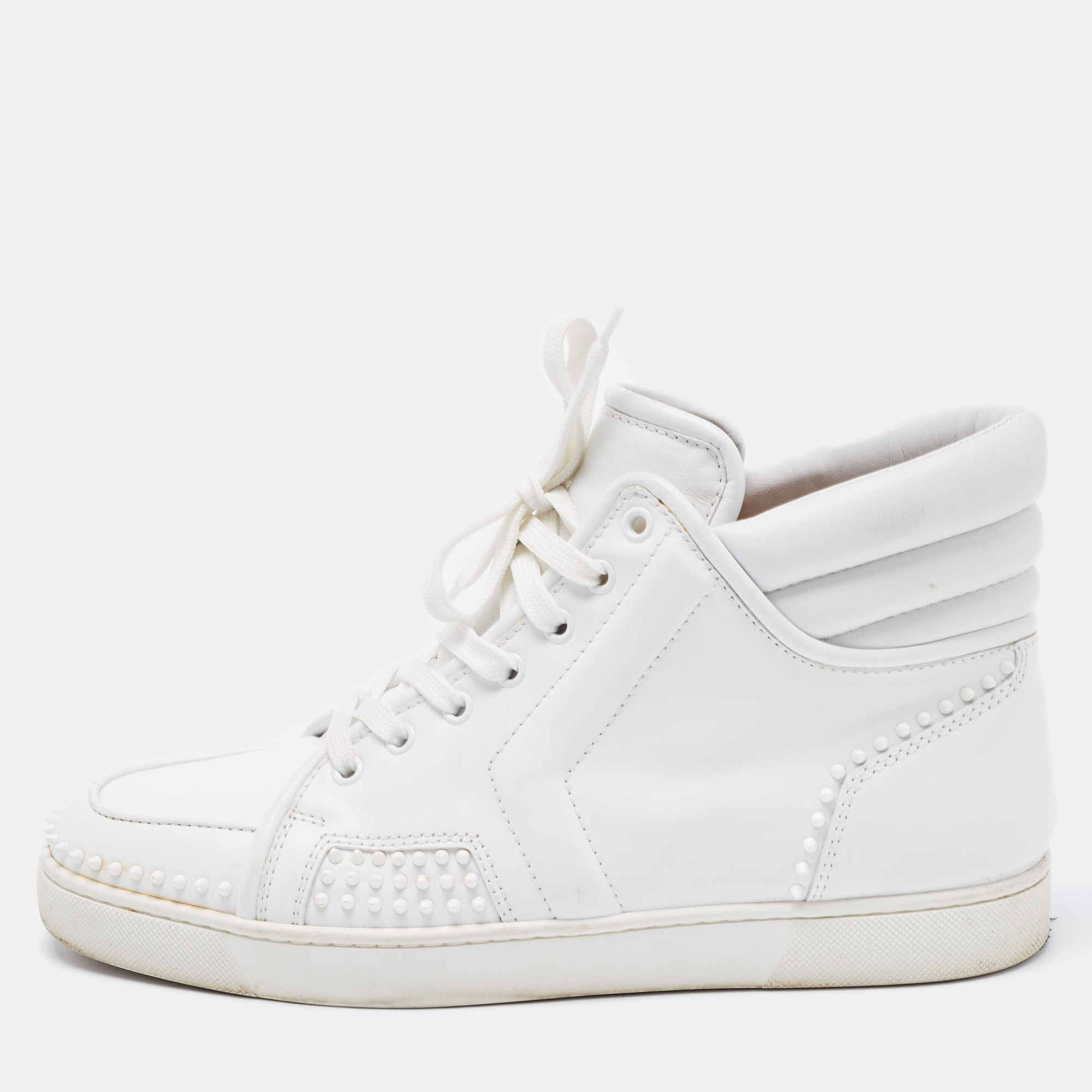 Pre-owned Christian Louboutin White Leather High Top Sneakers Size 43