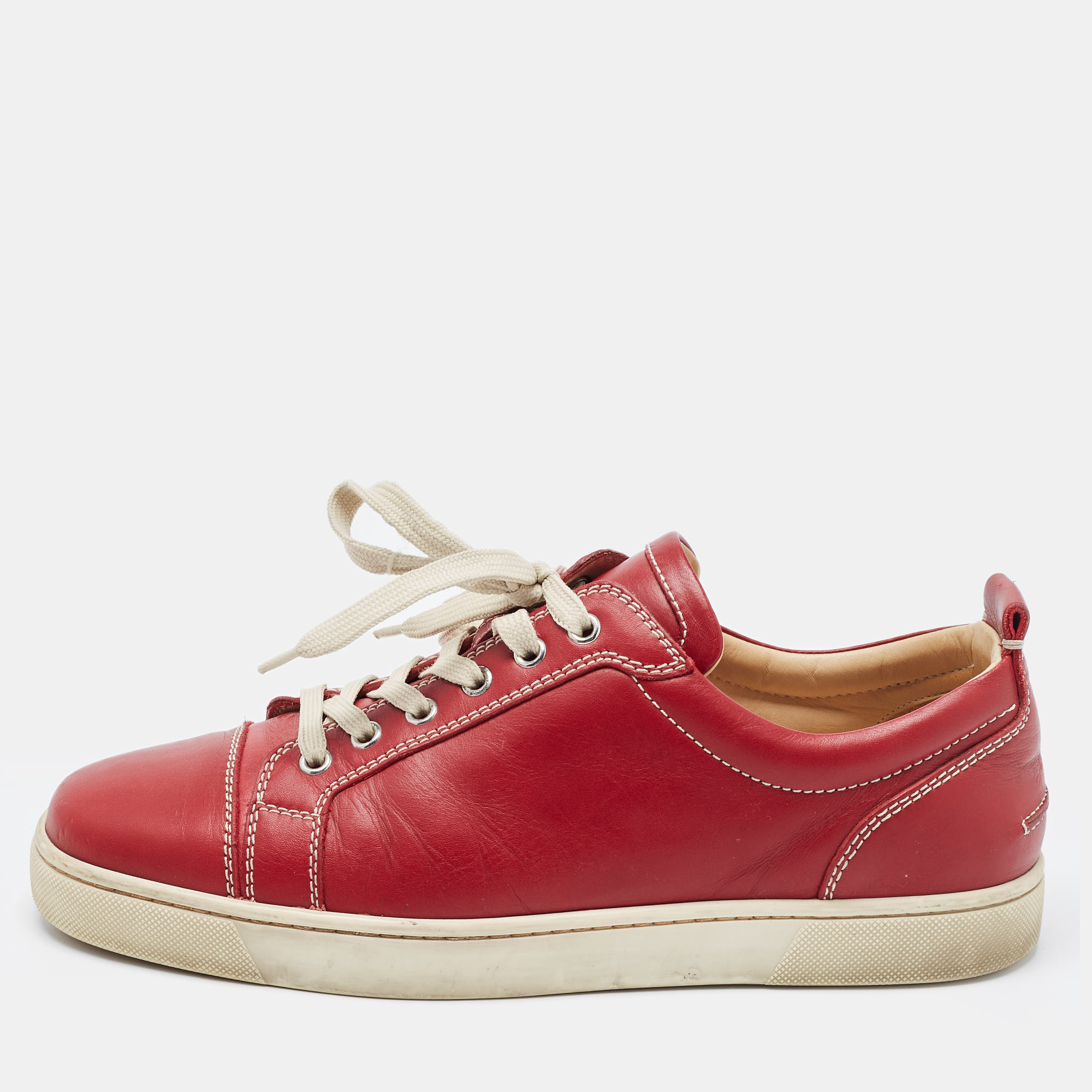 Pre-owned Christian Louboutin Red Leather Sneakers Size 42.5