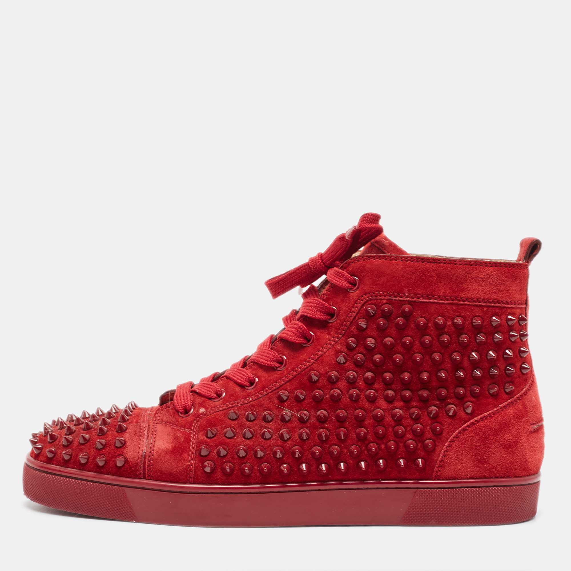 Christian Louboutin Grey Suede Louis Spikes High Top Sneakers Size