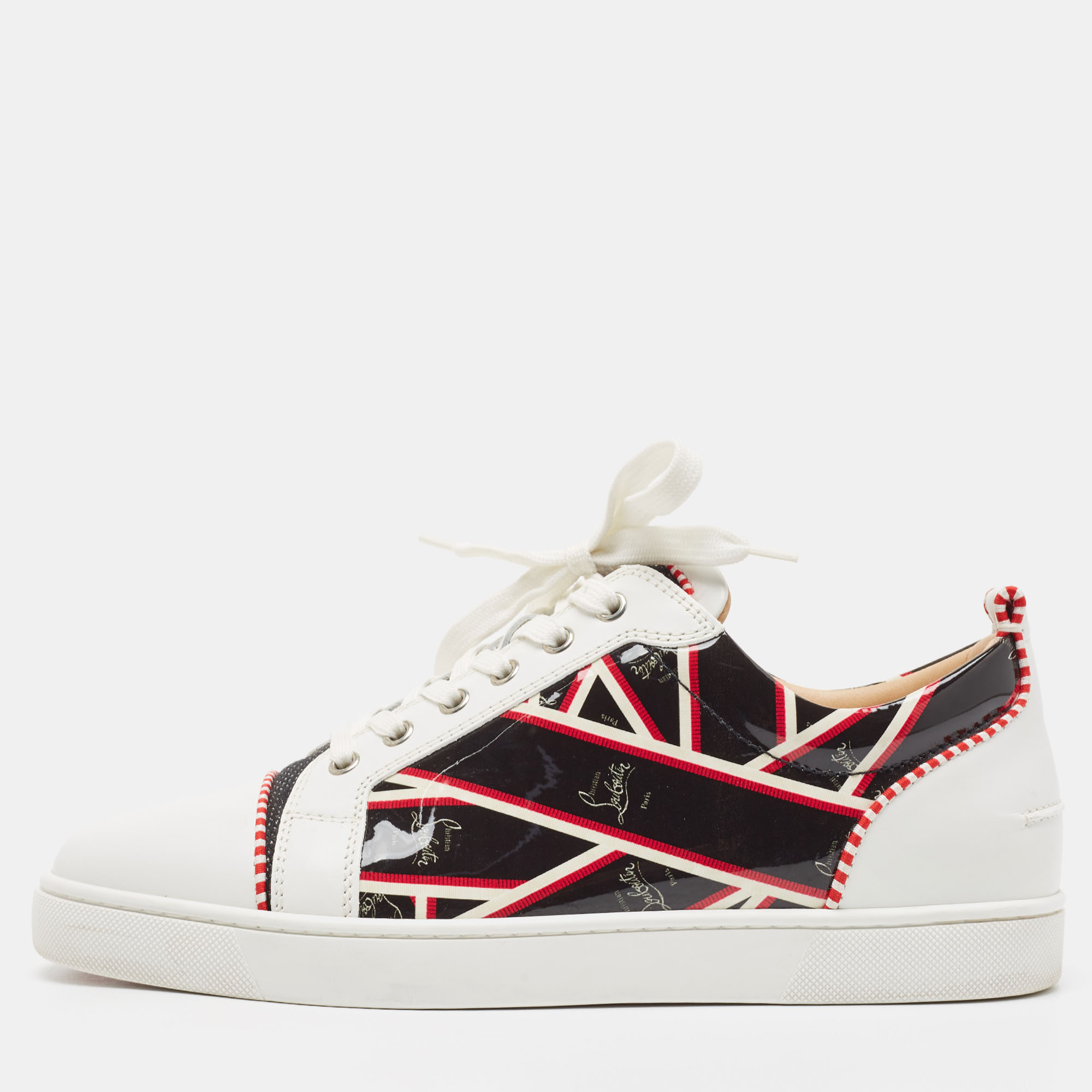 Pre-owned Christian Louboutin Tricolor Printed Patent And Leather Orlato Sneakers Size 42.5 In Multicolor