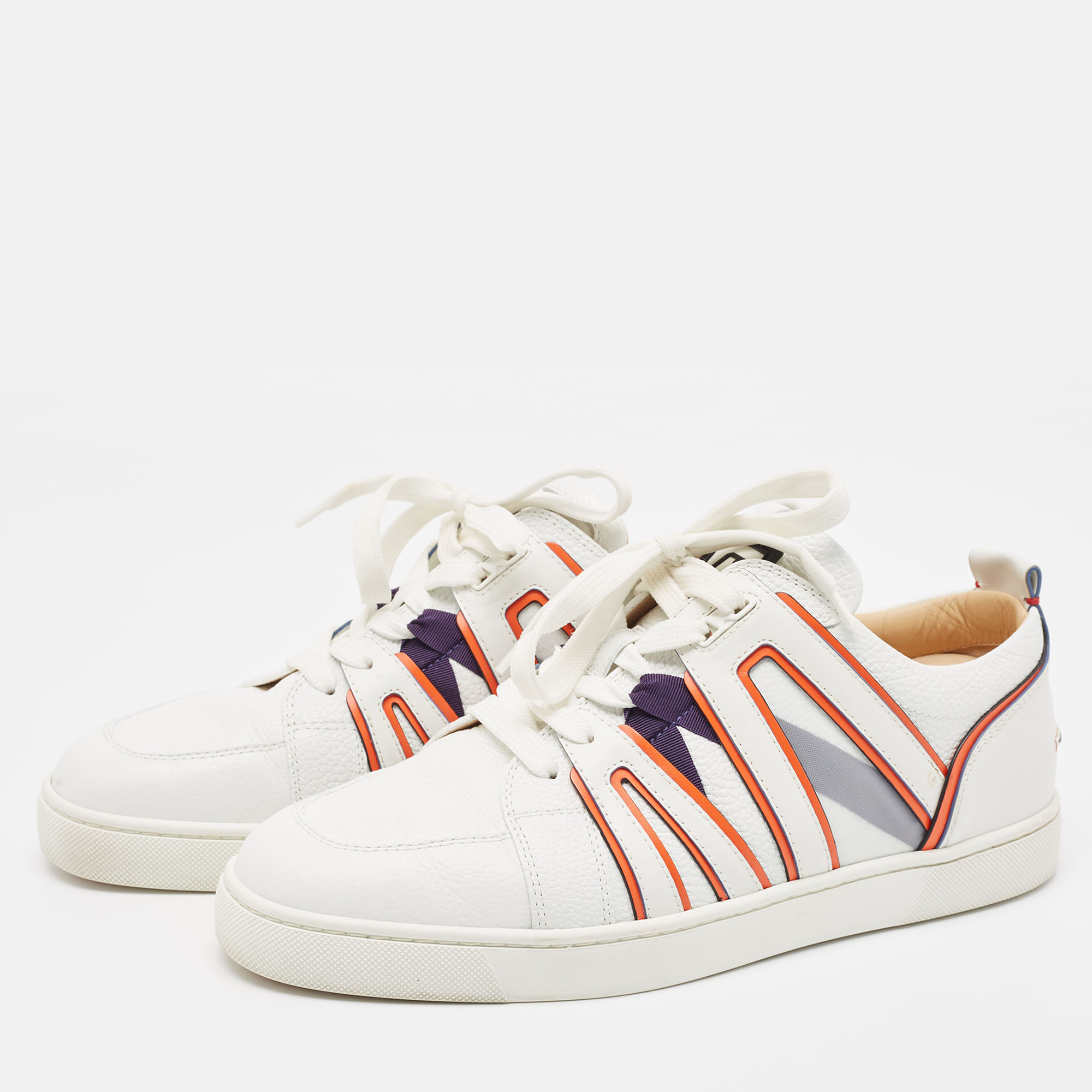 

Christian Louboutin White/Orange Leather Vida Viva Sneakers Size