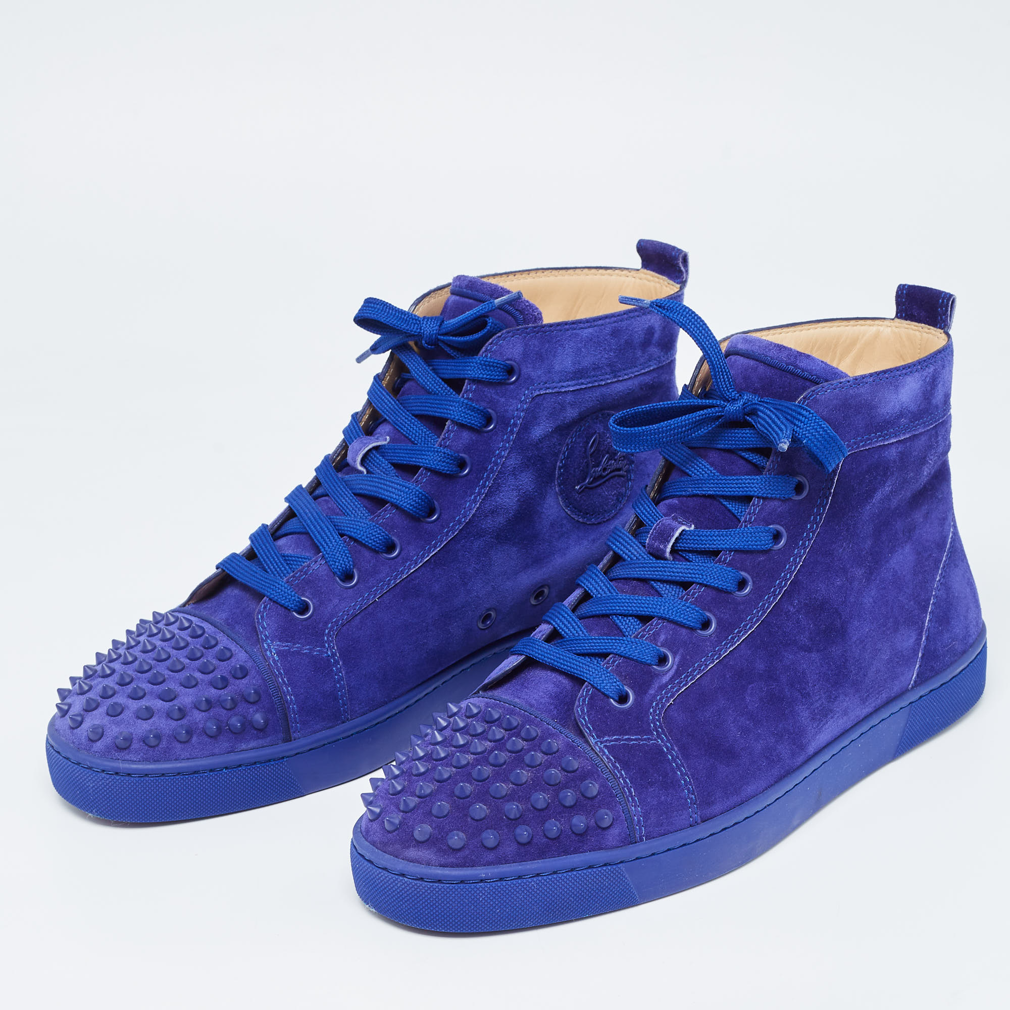 

Christian Louboutin Blue Suede Lou Spikes High Top Sneakers Size