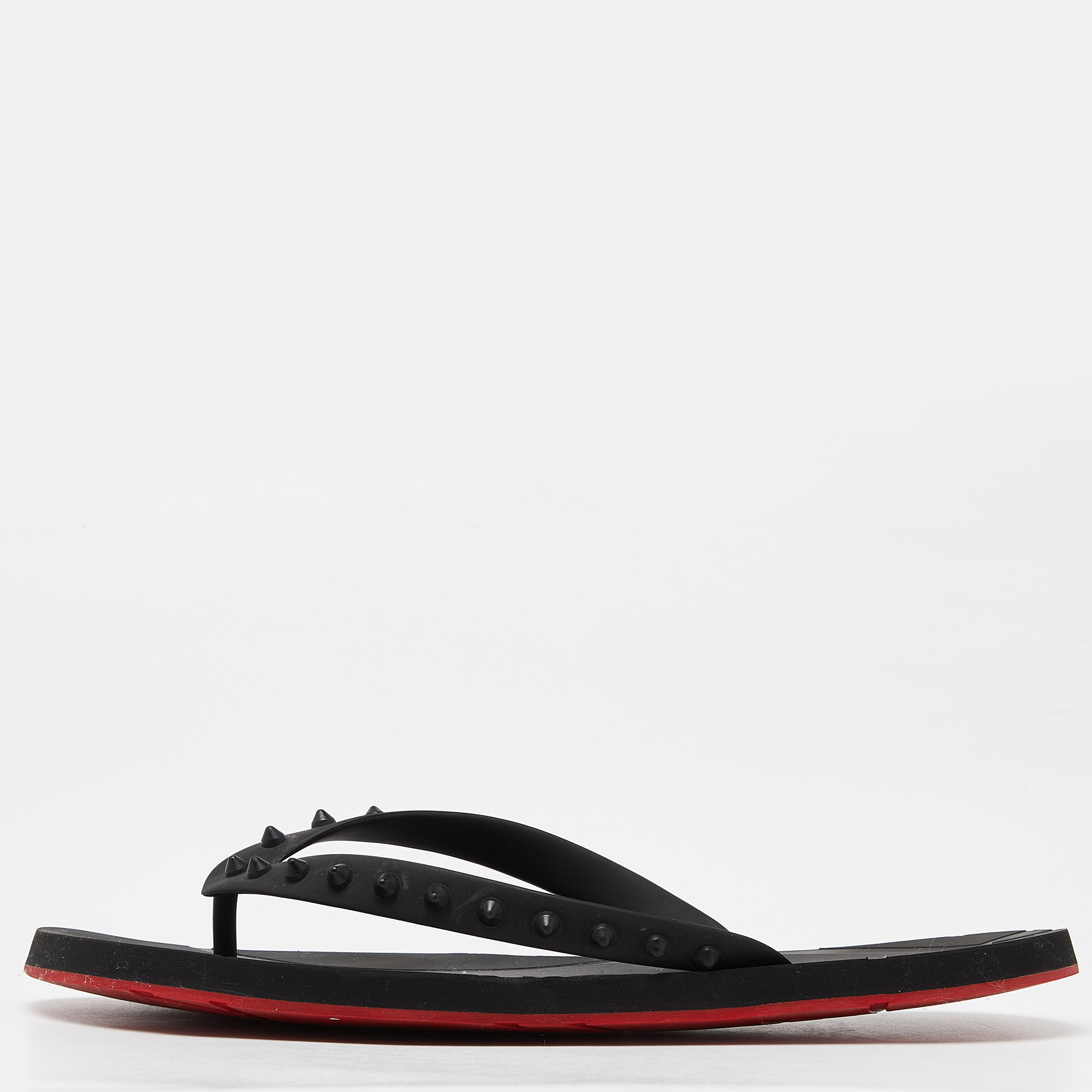 

Christian Louboutin Black Rubber Flip Spikes Thong Flat Slides Size