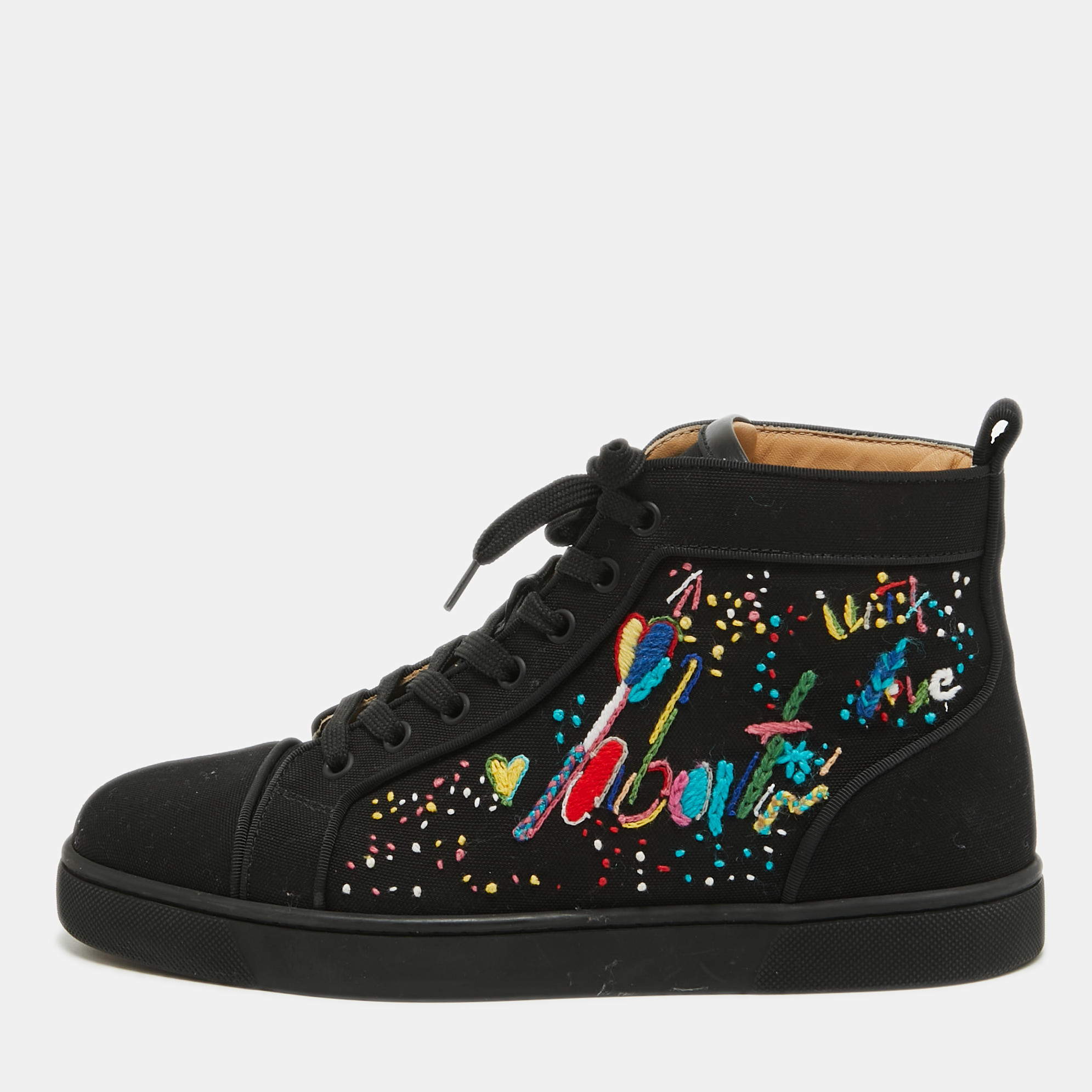 Pre-owned Christian Louboutin Black Canvas Embroidered Louis Orlato Sneakers Size 40