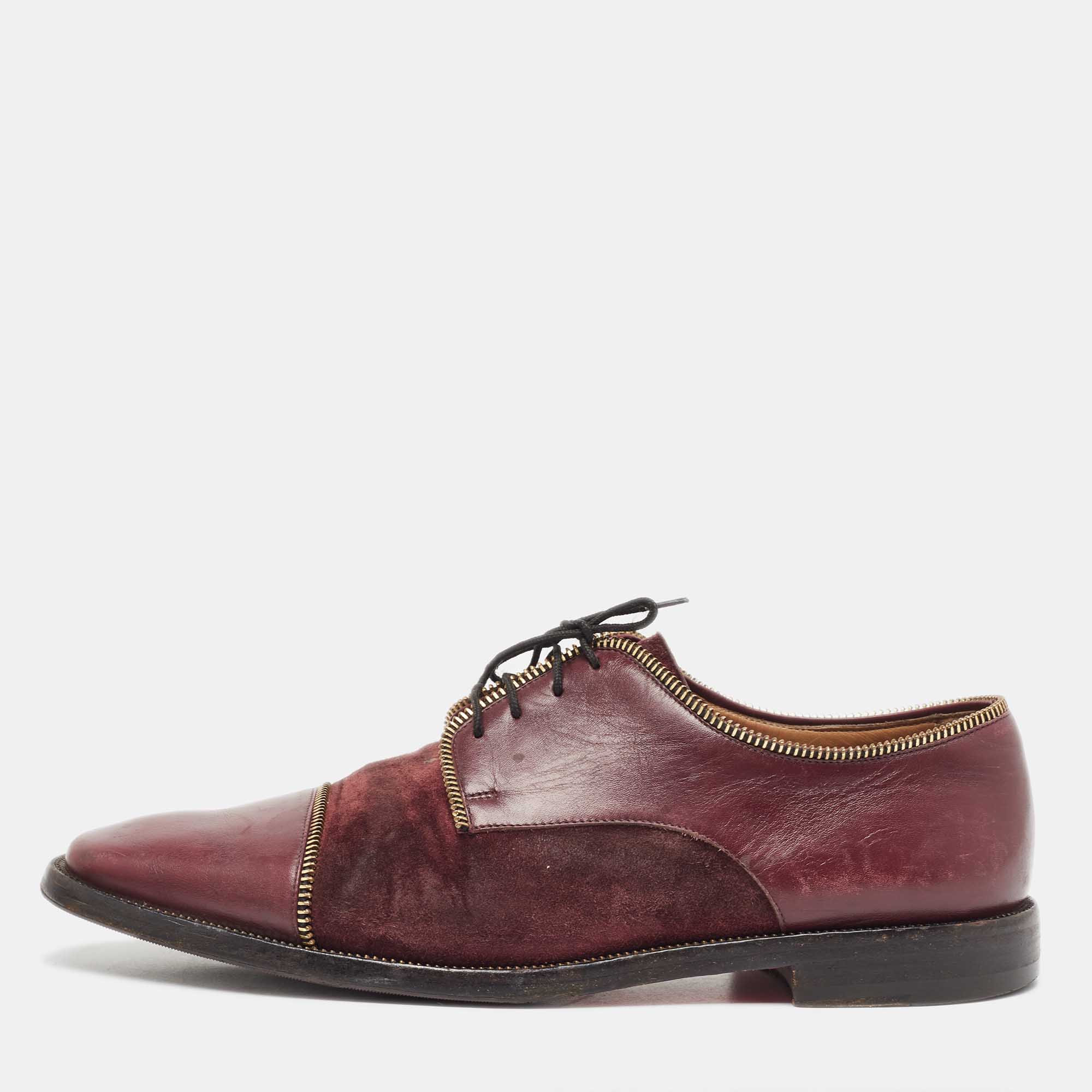 Pre-owned Christian Louboutin Burgundy Leather And Suede Bruno Orlato Derby Size 41.5