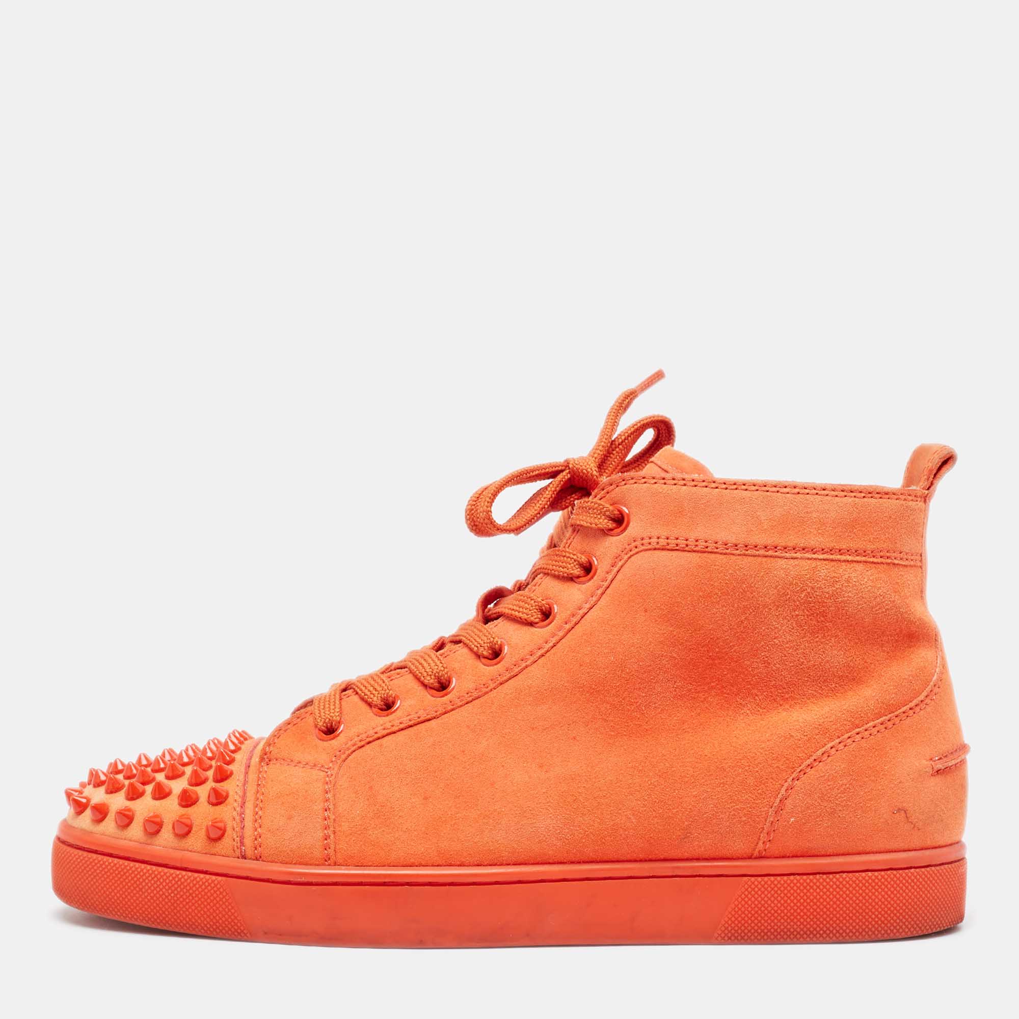 Pre-owned Christian Louboutin Orange Suede Lou Spikes Sneakers Size 41