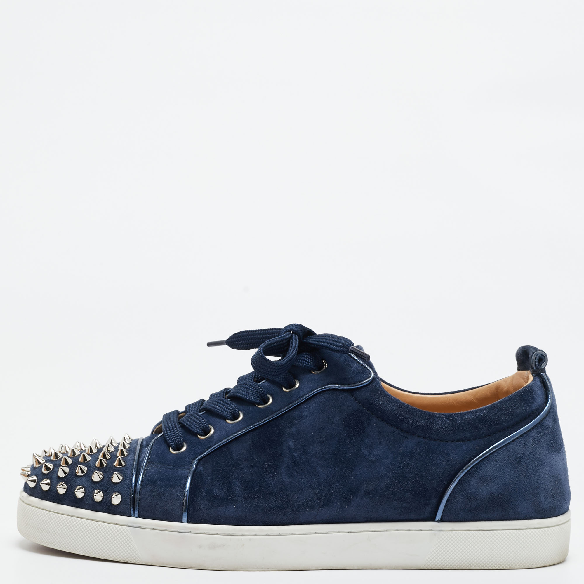 

Christian Louboutin Navy Blue Suede Louis Junior Spike Low Top Sneakers Size