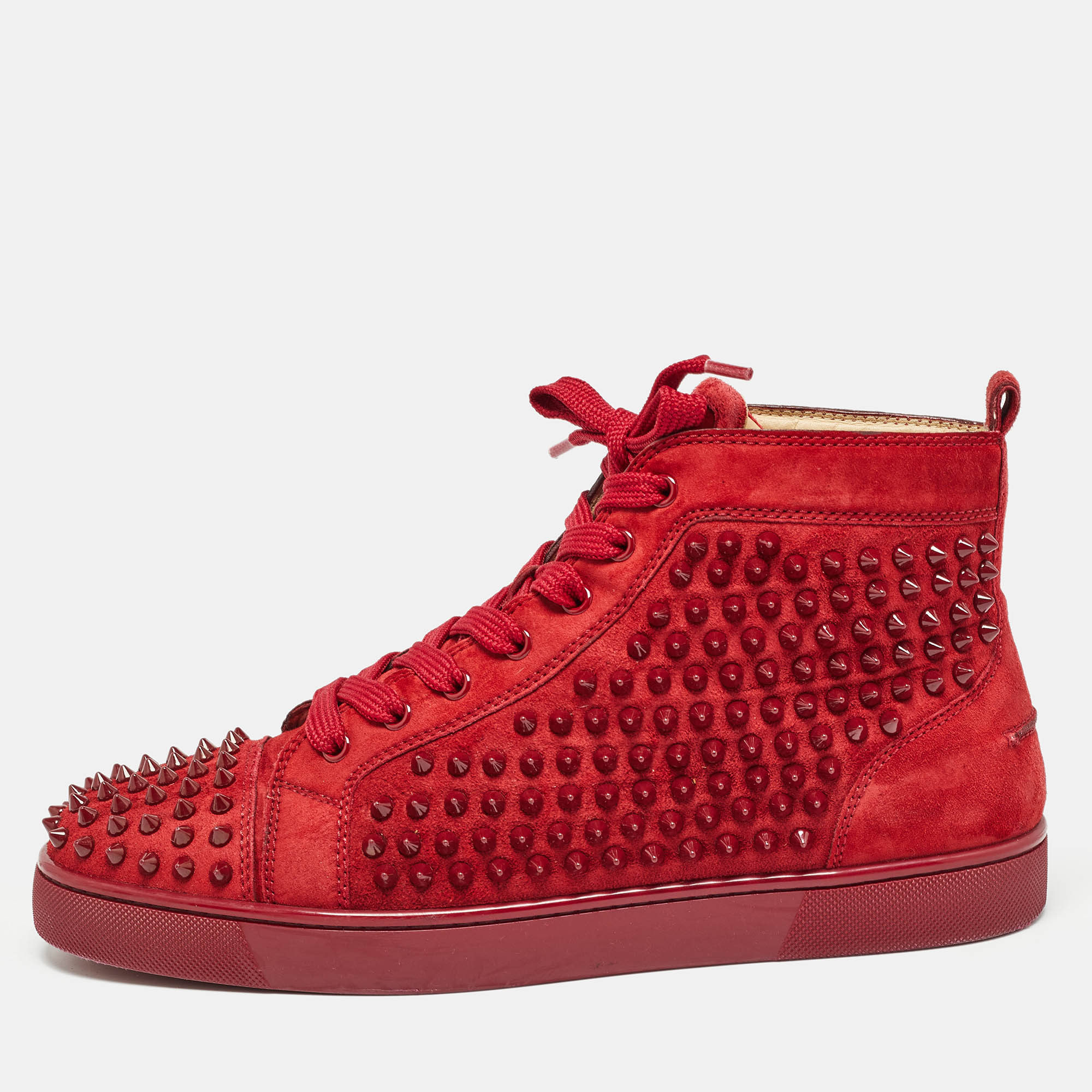 

Christian Louboutin Red Suede Louis Spike High Top Sneakers Size