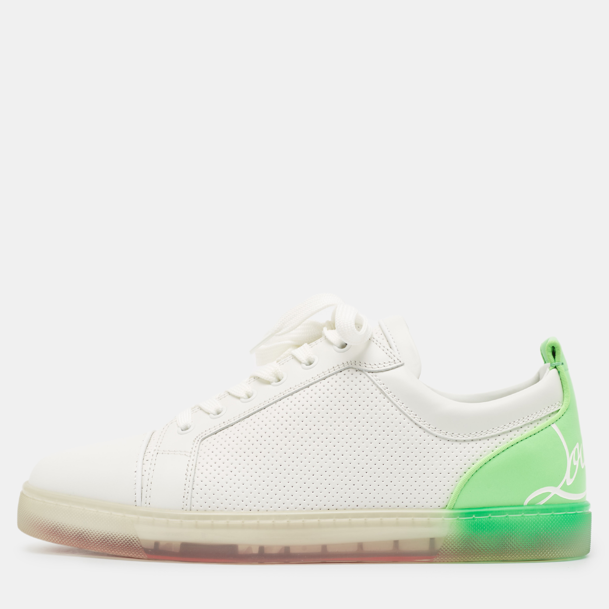 Pre-owned Christian Louboutin White/green Leather Fun Vieira Low Top Sneakers Size 43