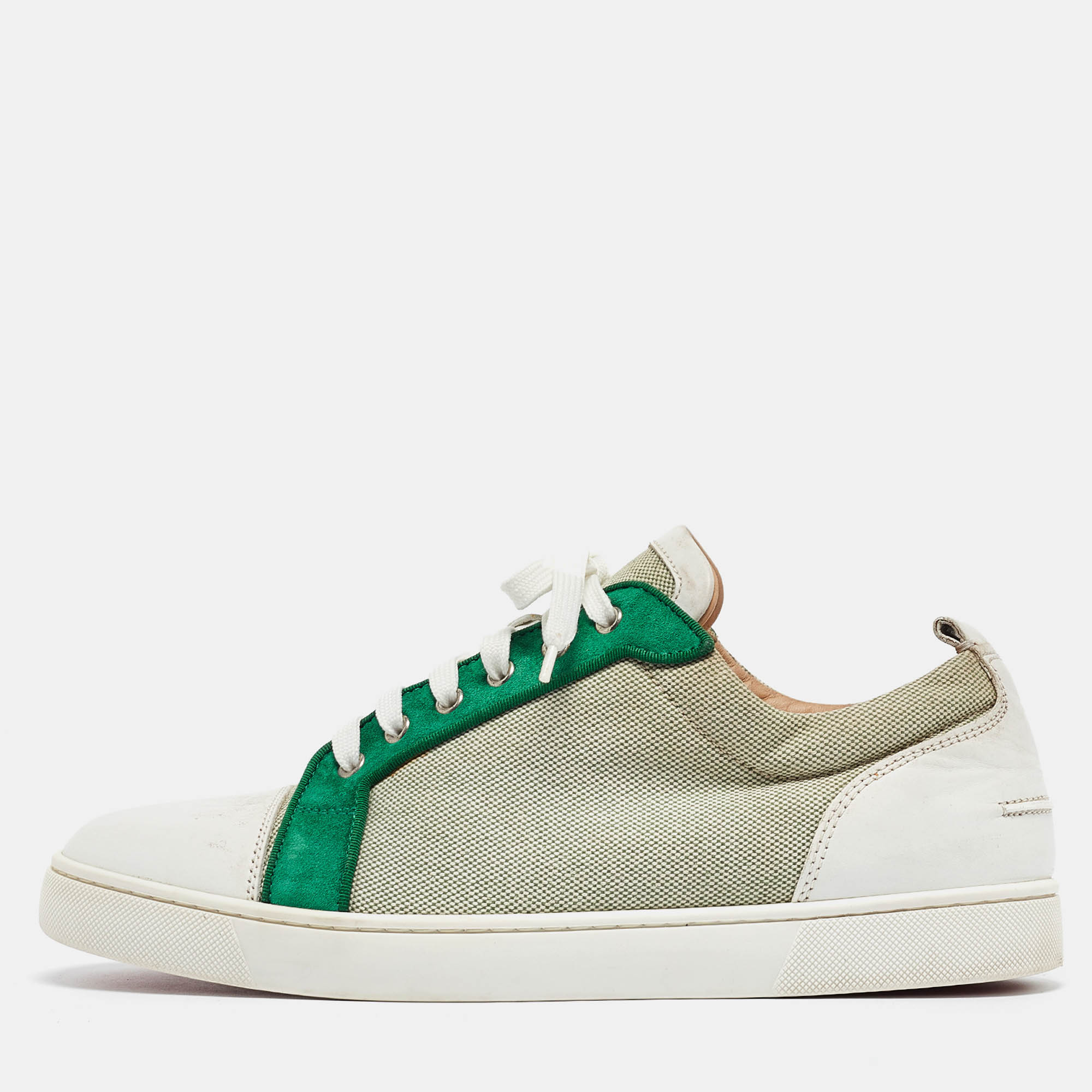 Pre-owned Christian Louboutin Green/white Suede And Canvas Louis Junior Sneakers Size 45
