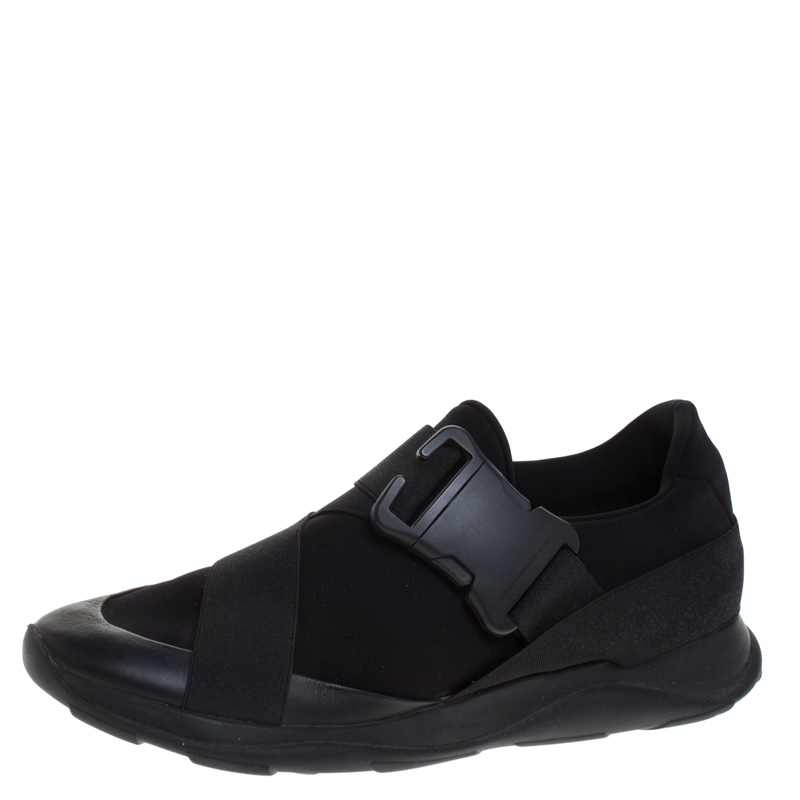 Christopher Kane Black Nylon Safety Buckle High Top Slip On Sneakers Size 43