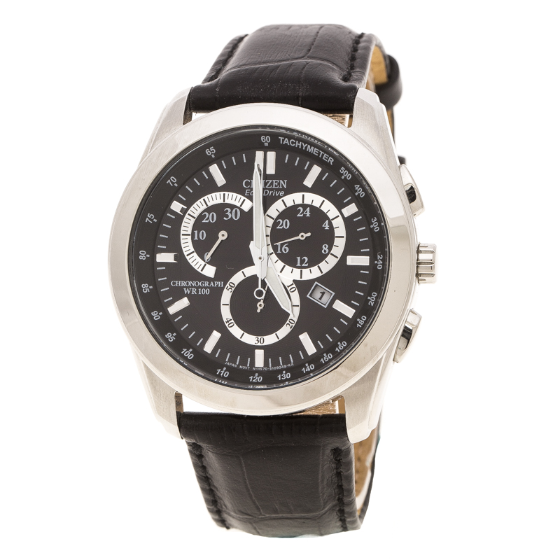 Citizen Black Stainless Steel AT1180-05E Eco Drive Chronograph Men's Wristwatch 42MM