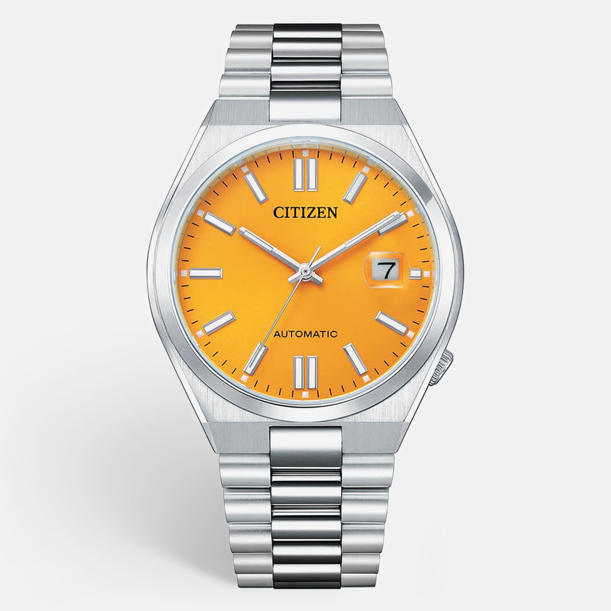 Pre-owned Citizen Tsuyosa Nj0150-81z Yellow Dial Stainless Steel Men's Wristwatch 40 Mm In Silver