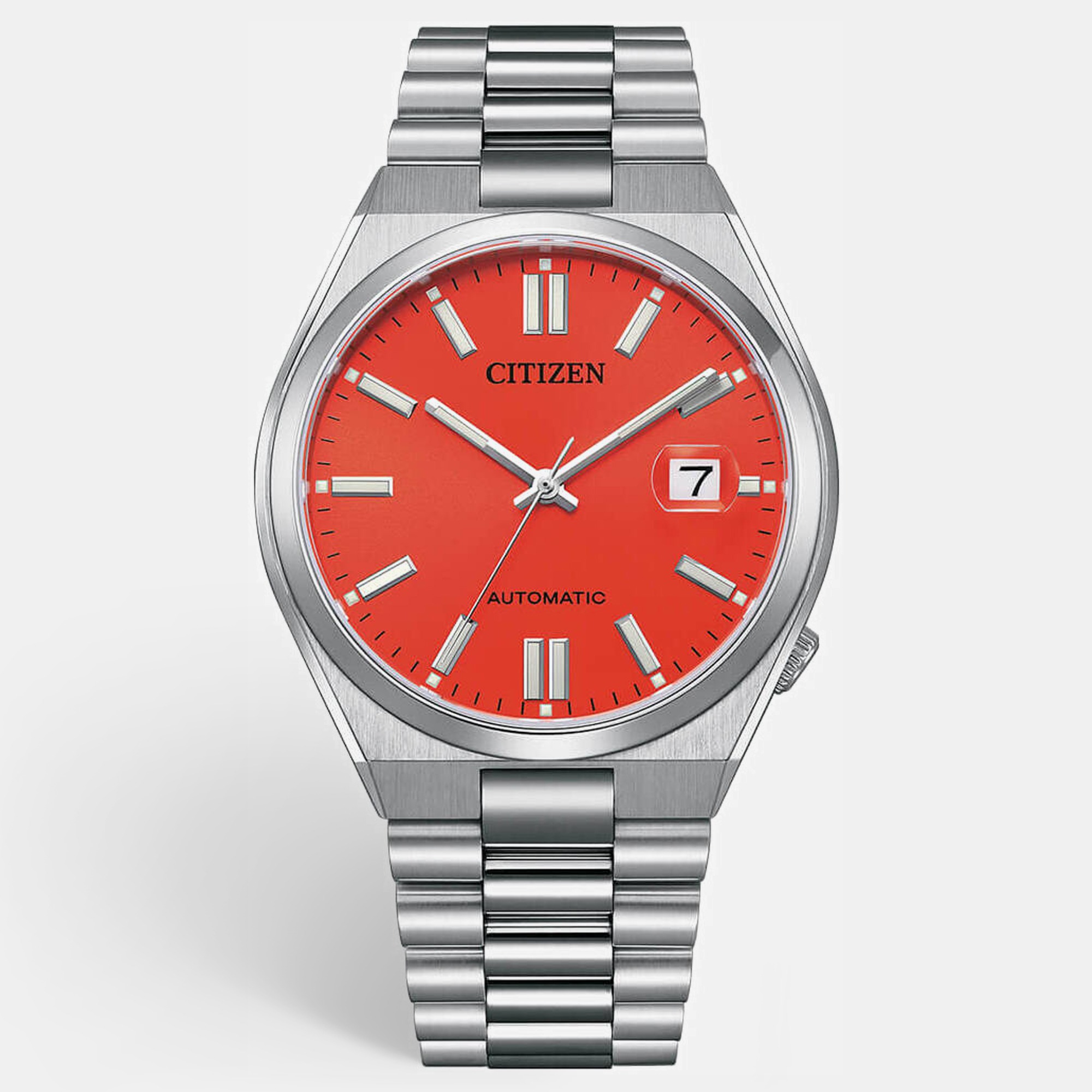 Pre-owned Citizen Tsuyosa Nj0158-89w Red Dial Stainless Steel Men's Wristwatch 40 Mm