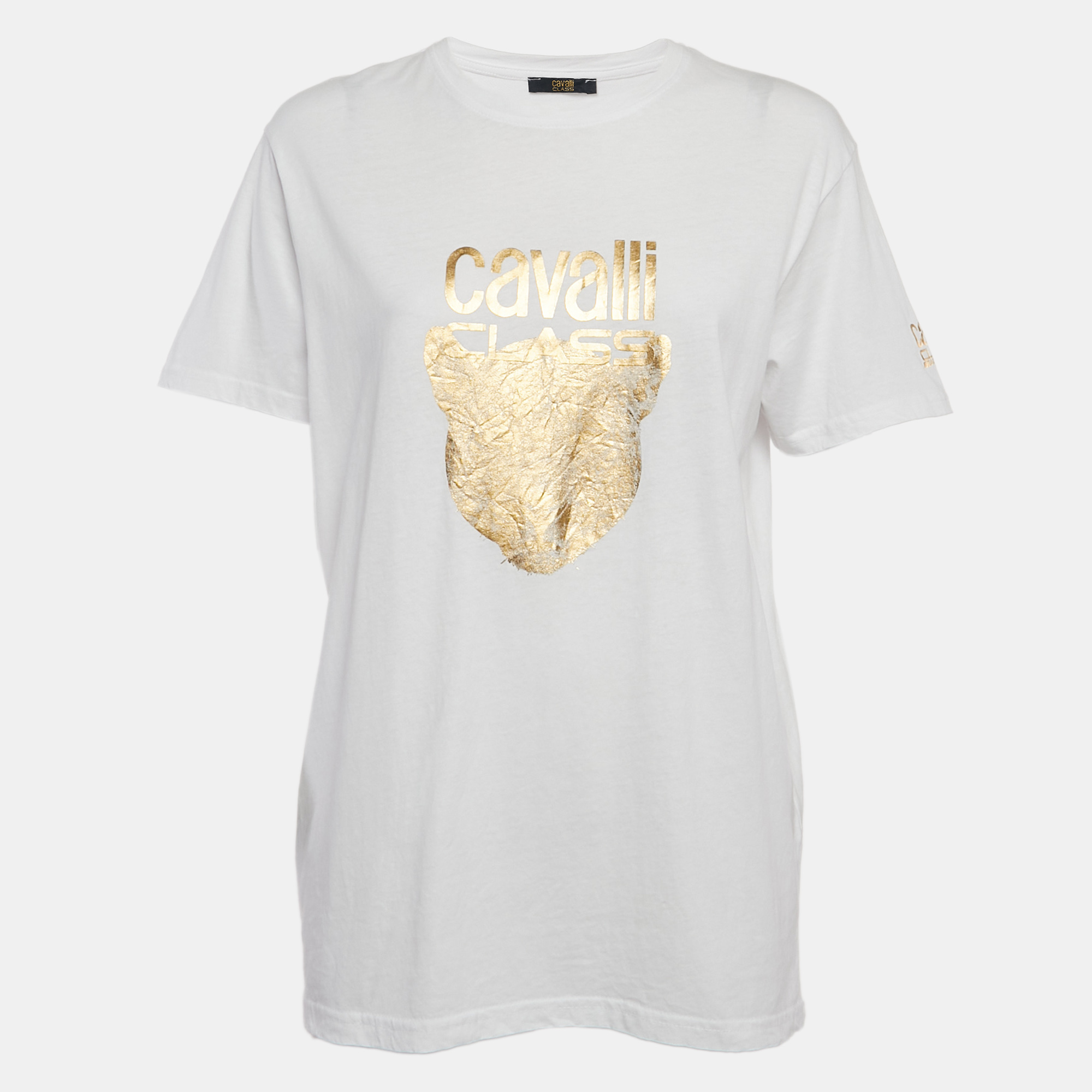 

Class by Roberto Cavalli White/Gold Cotton Crew Neck T-Shirt L